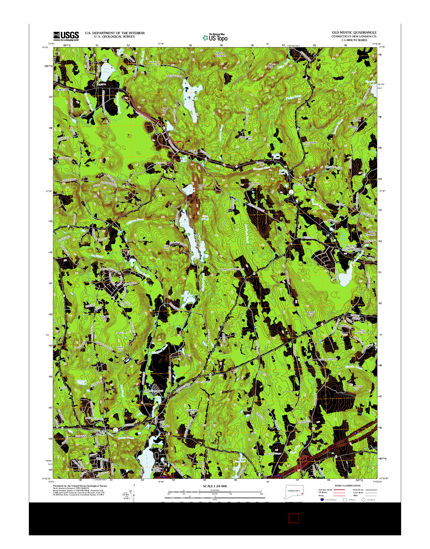 USGS US TOPO 7.5-MINUTE MAP FOR OLD MYSTIC, CT 2012