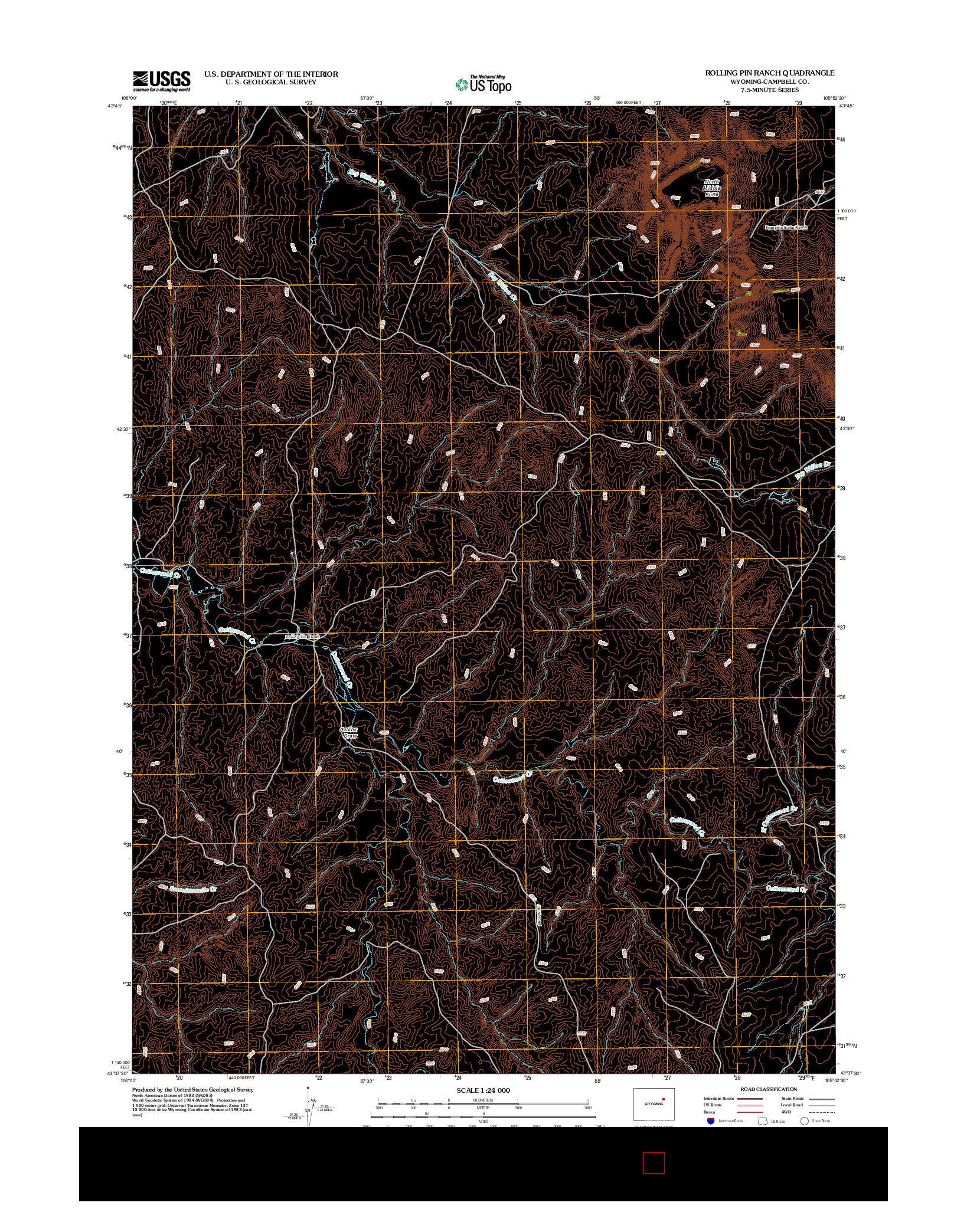 USGS US TOPO 7.5-MINUTE MAP FOR ROLLING PIN RANCH, WY 2012