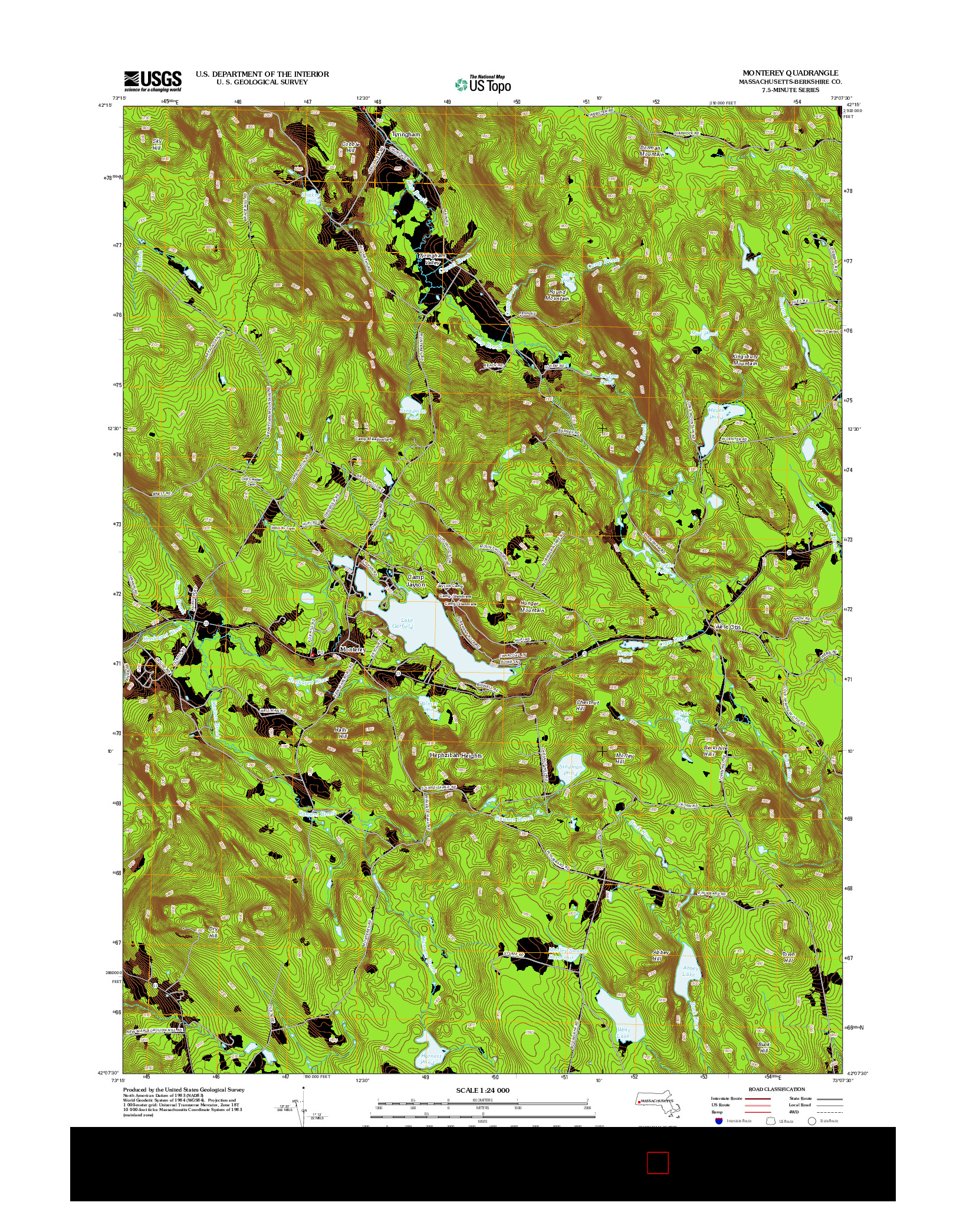 USGS US TOPO 7.5-MINUTE MAP FOR MONTEREY, MA 2012