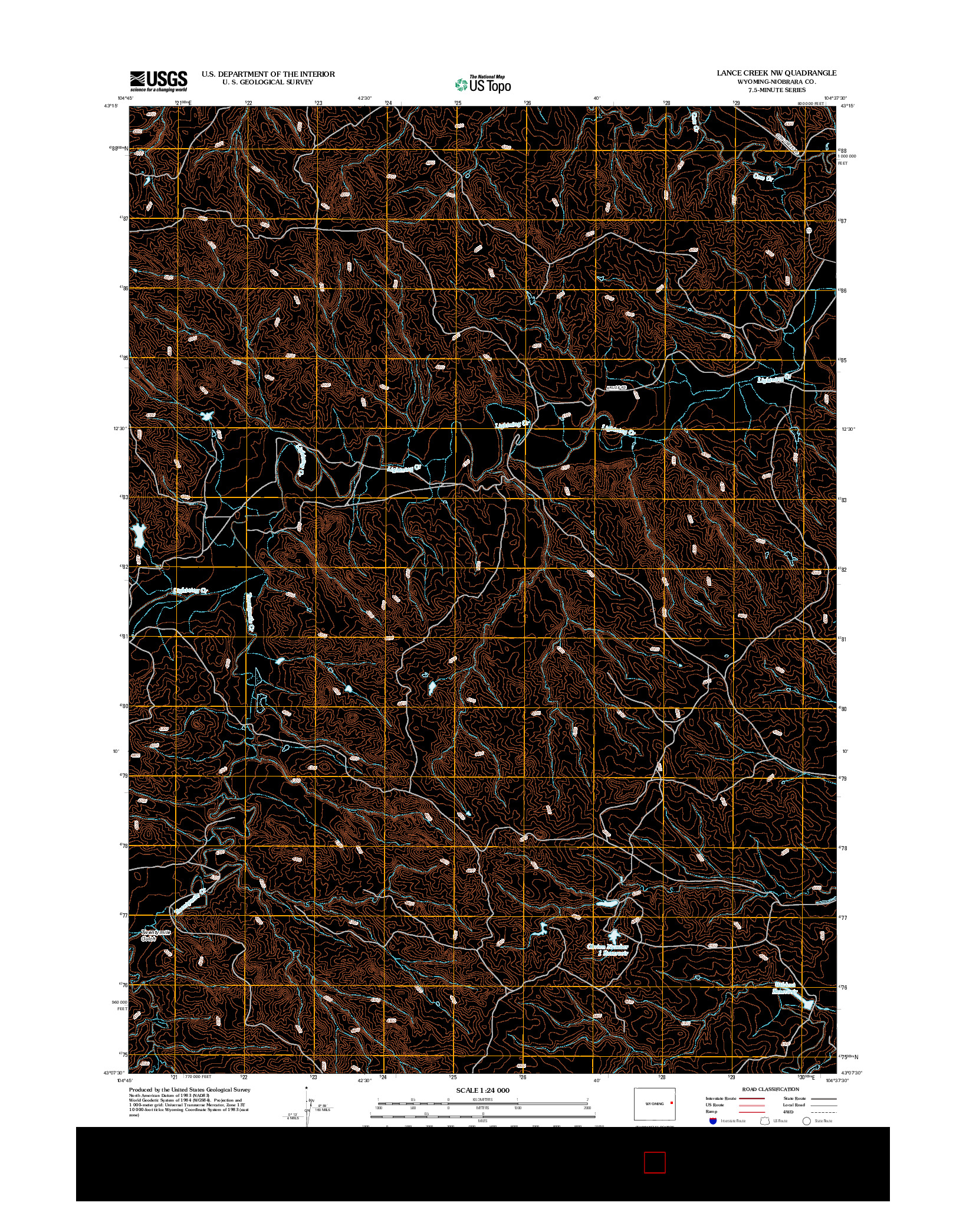 USGS US TOPO 7.5-MINUTE MAP FOR LANCE CREEK NW, WY 2012