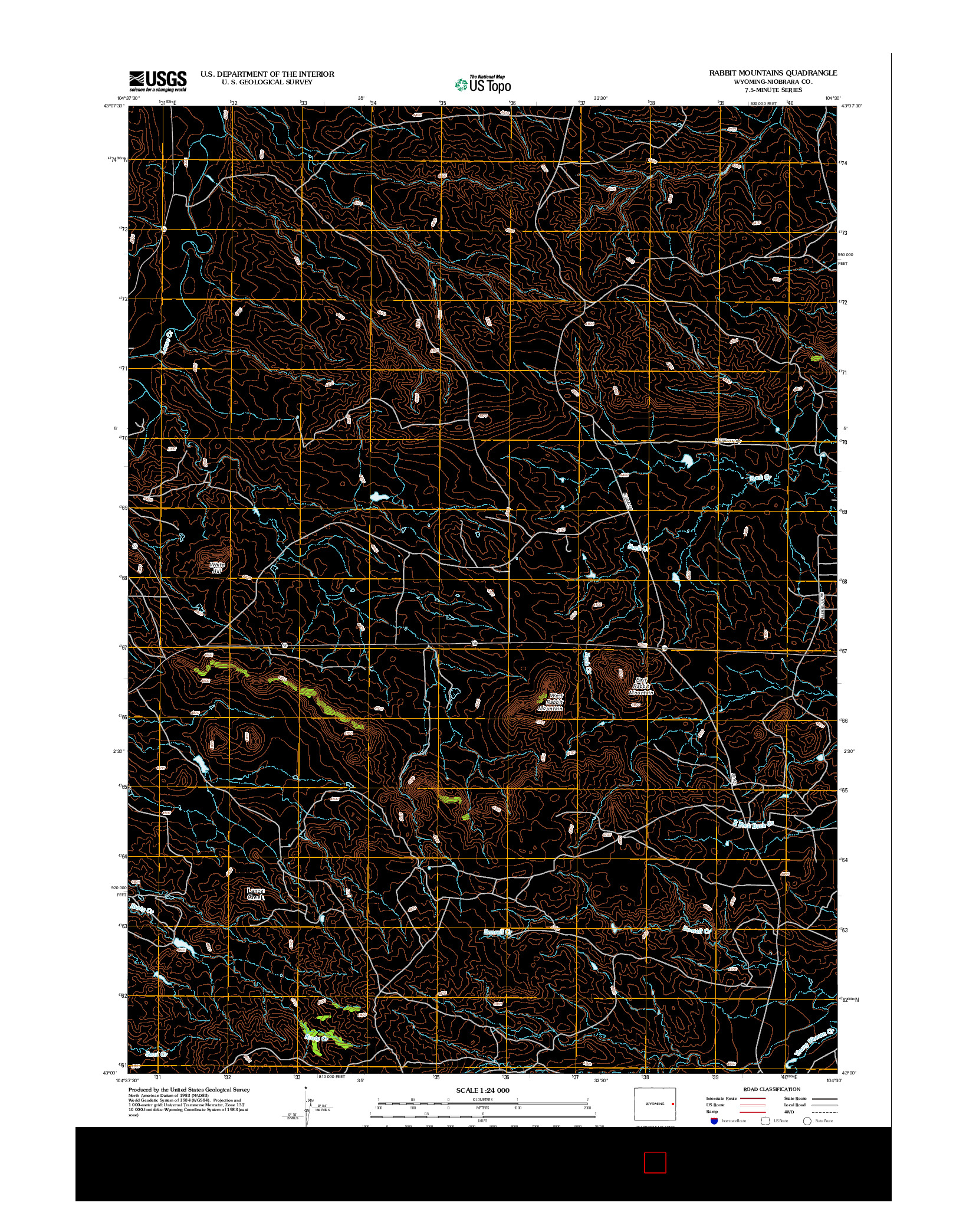 USGS US TOPO 7.5-MINUTE MAP FOR RABBIT MOUNTAINS, WY 2012