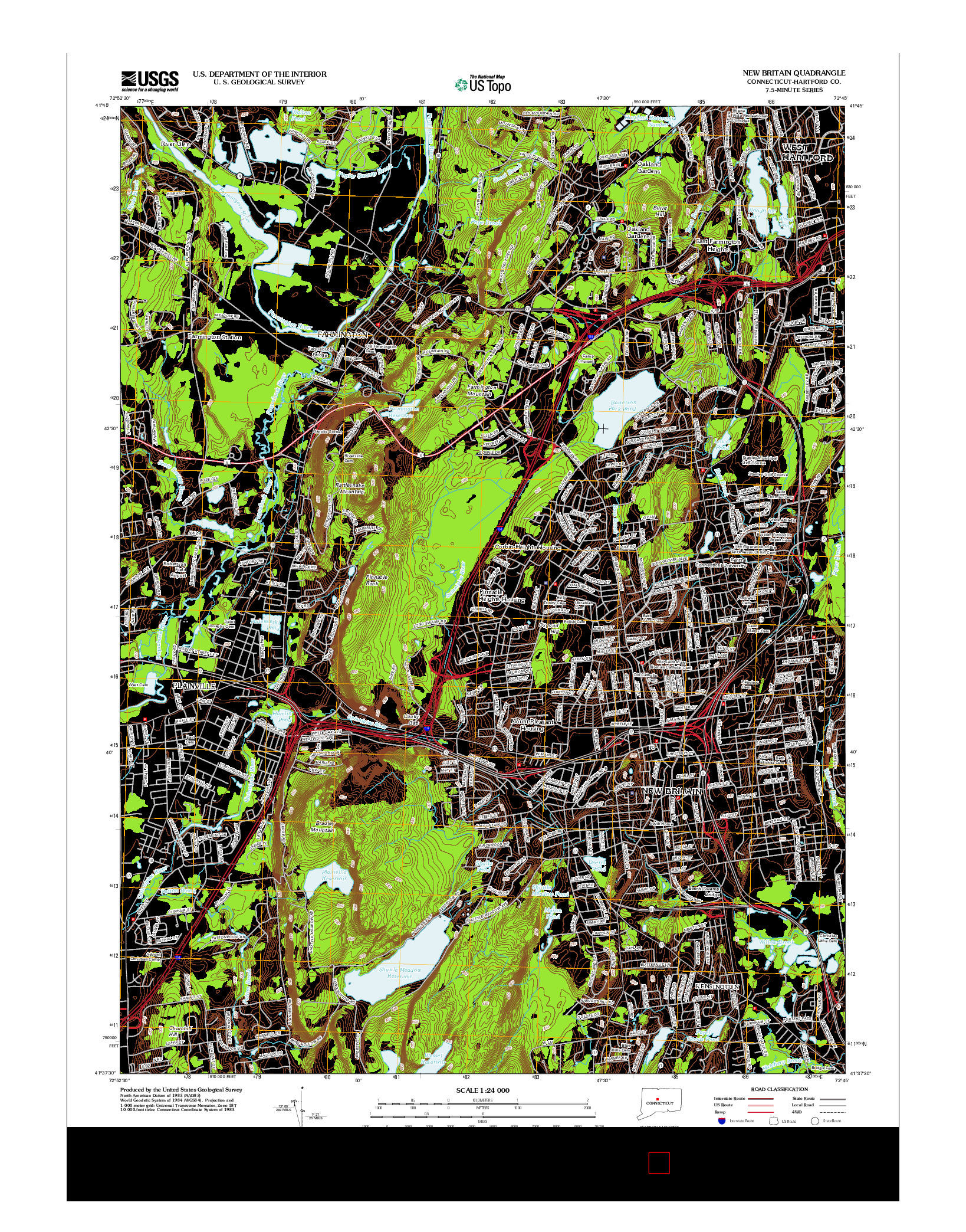 USGS US TOPO 7.5-MINUTE MAP FOR NEW BRITAIN, CT 2012