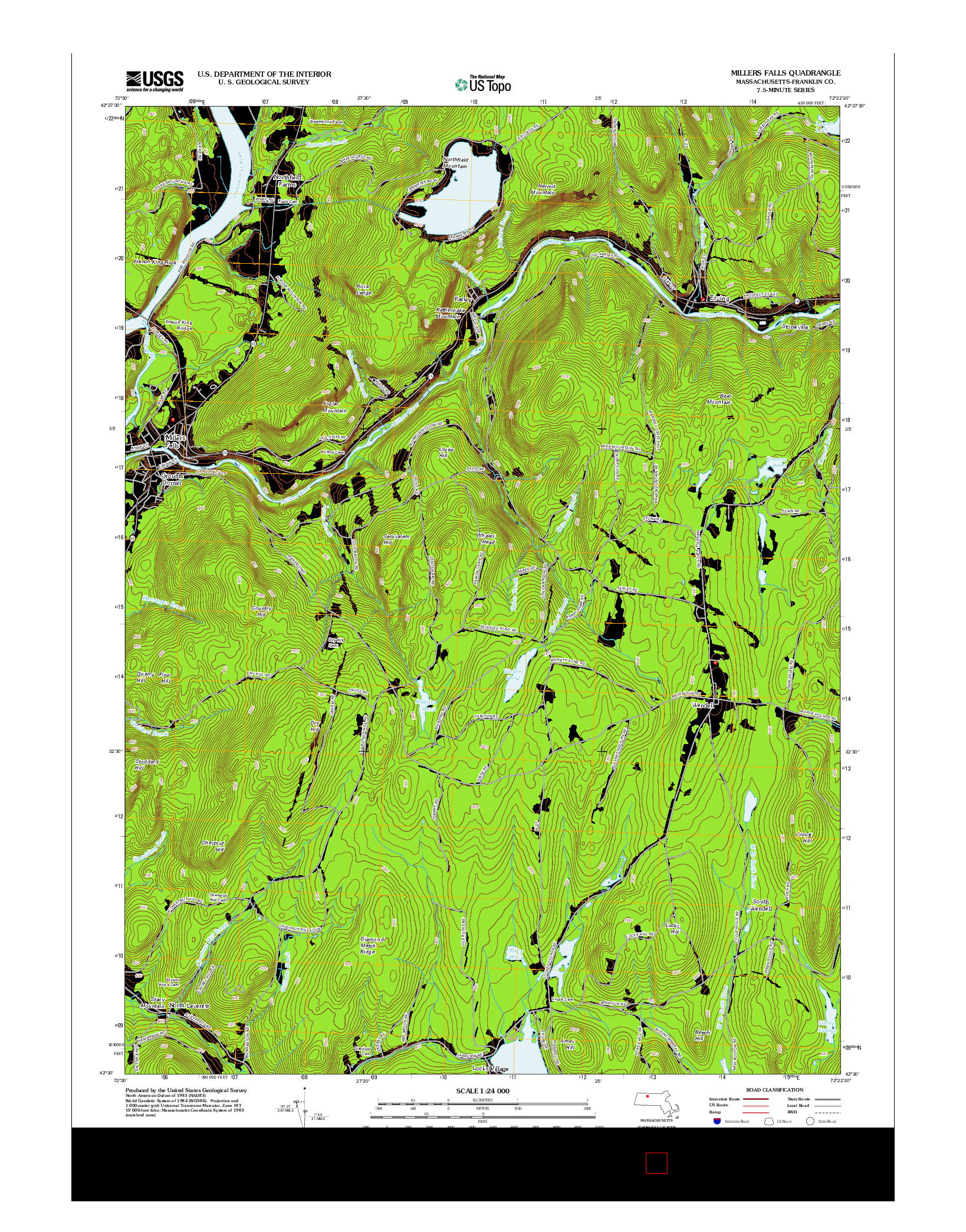 USGS US TOPO 7.5-MINUTE MAP FOR MILLERS FALLS, MA 2012