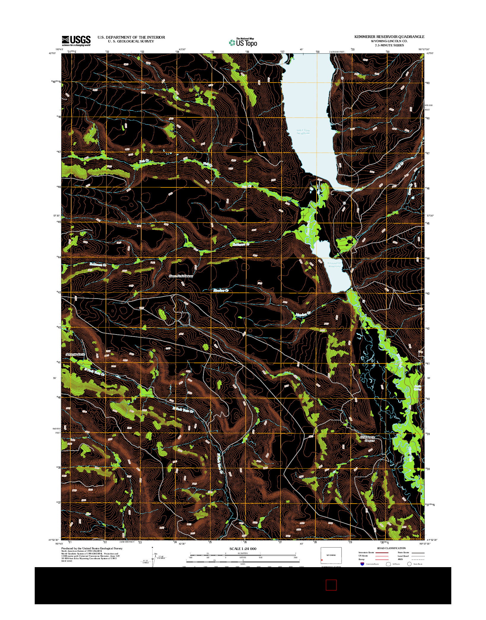 USGS US TOPO 7.5-MINUTE MAP FOR KEMMERER RESERVOIR, WY 2012