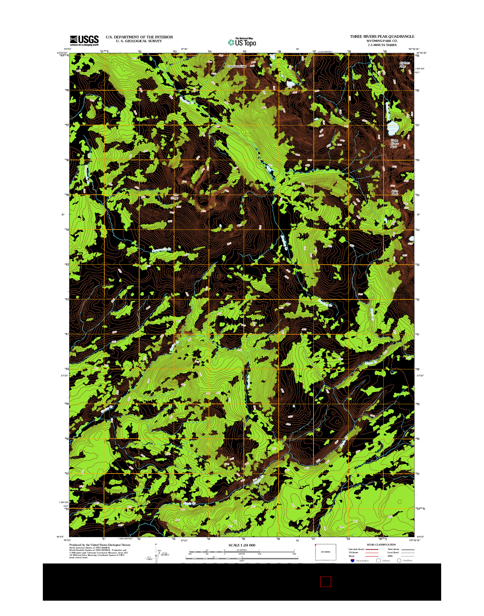 USGS US TOPO 7.5-MINUTE MAP FOR THREE RIVERS PEAK, WY 2012