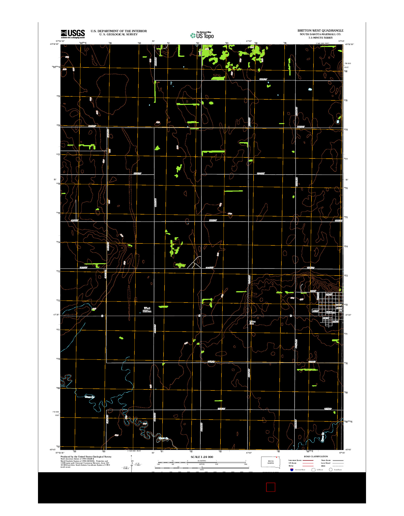 USGS US TOPO 7.5-MINUTE MAP FOR BRITTON WEST, SD 2012