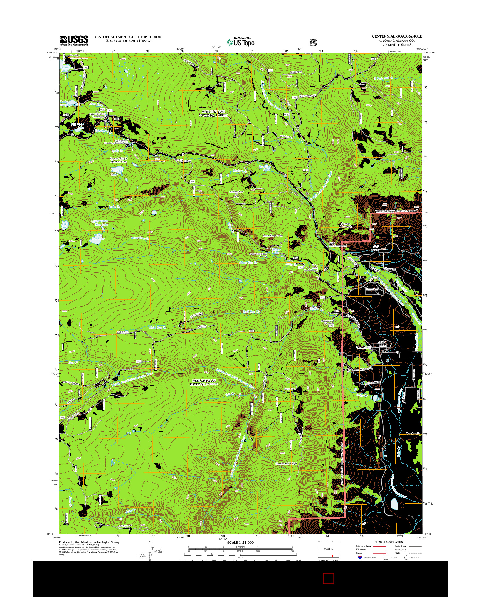 USGS US TOPO 7.5-MINUTE MAP FOR CENTENNIAL, WY 2012