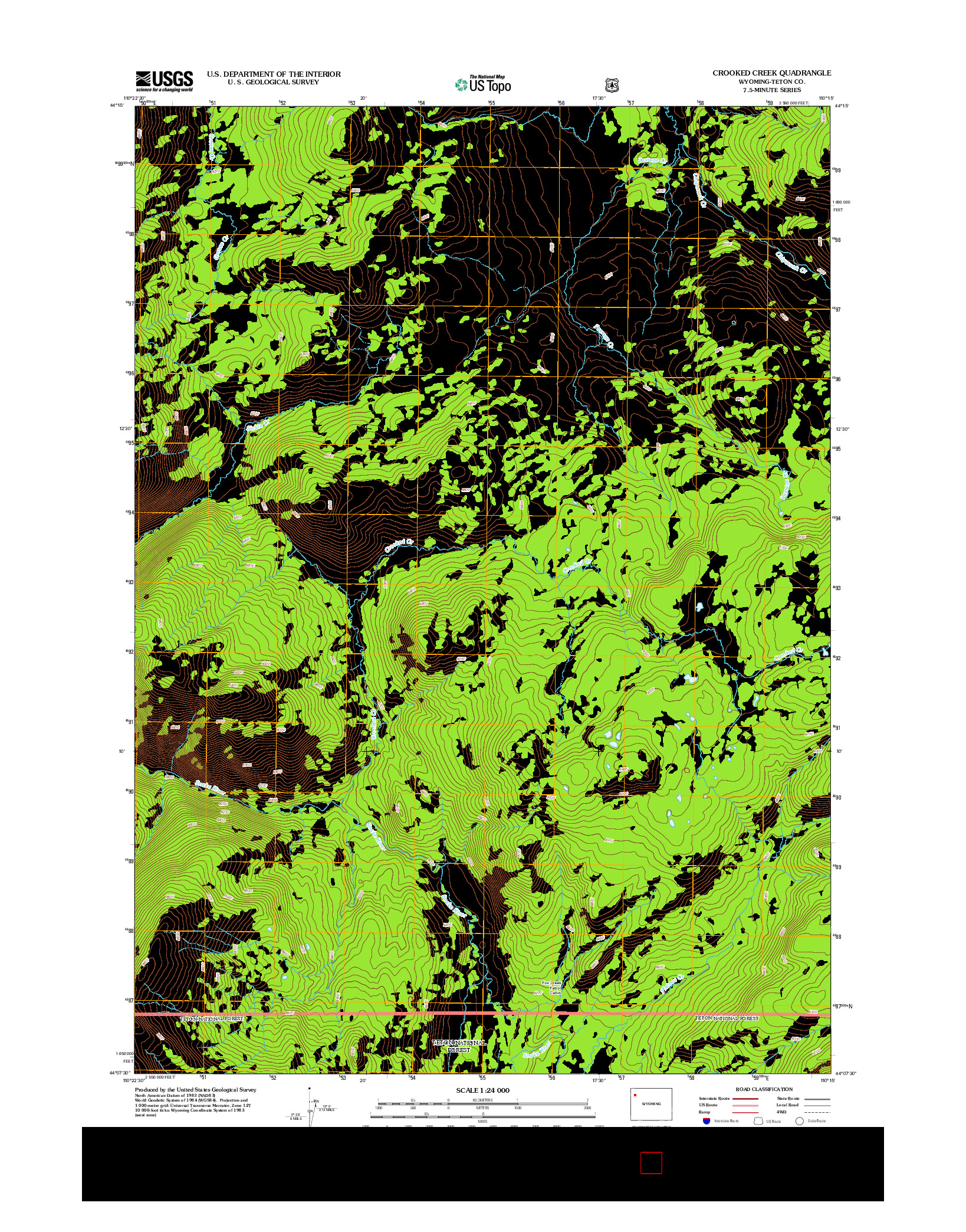 USGS US TOPO 7.5-MINUTE MAP FOR CROOKED CREEK, WY 2012