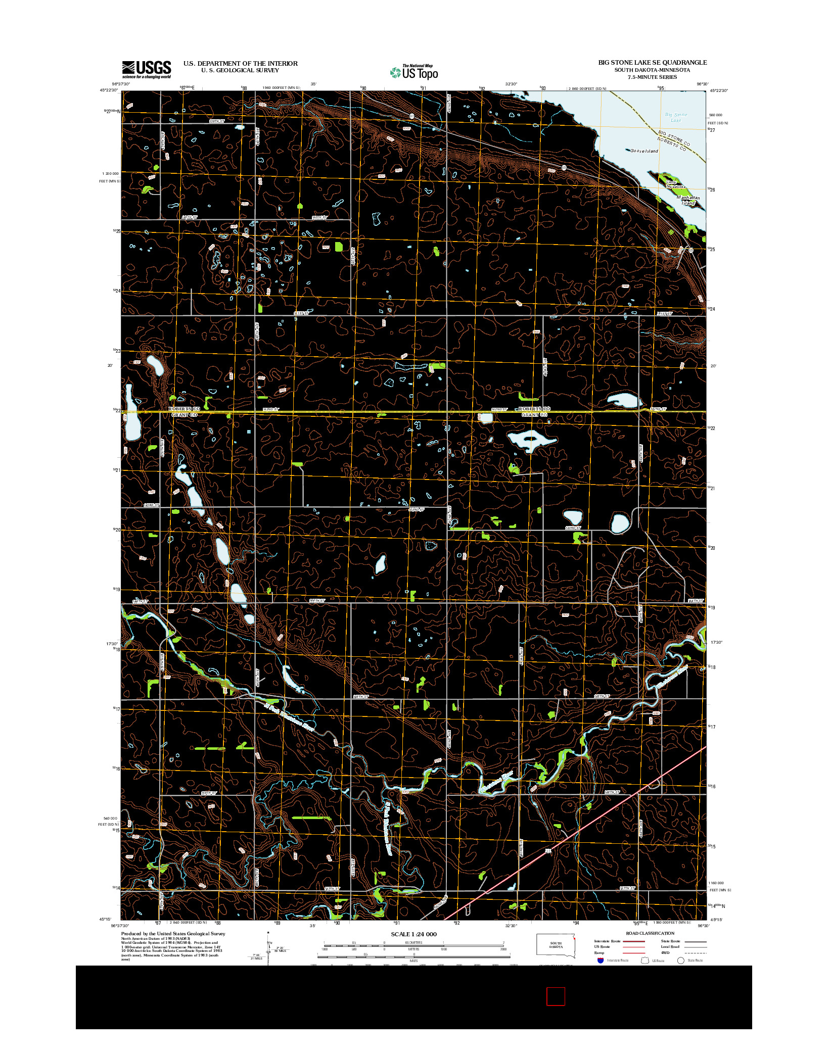 USGS US TOPO 7.5-MINUTE MAP FOR BIG STONE LAKE SE, SD-MN 2012