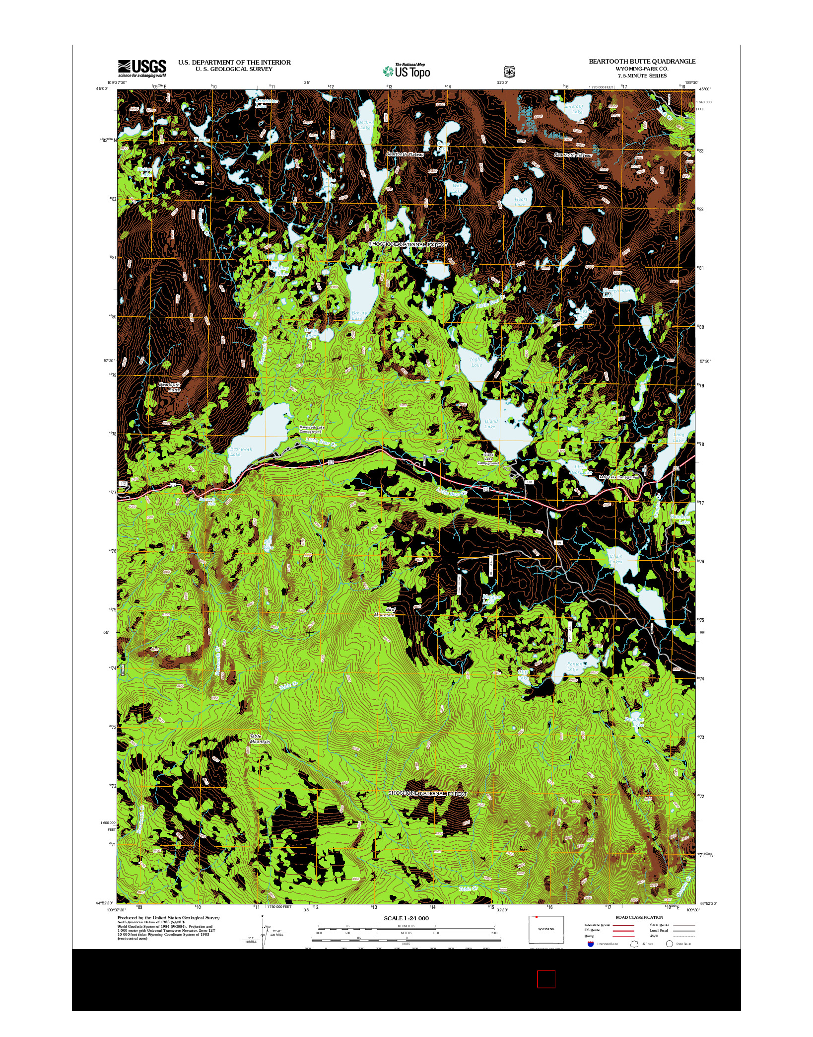 USGS US TOPO 7.5-MINUTE MAP FOR BEARTOOTH BUTTE, WY 2012