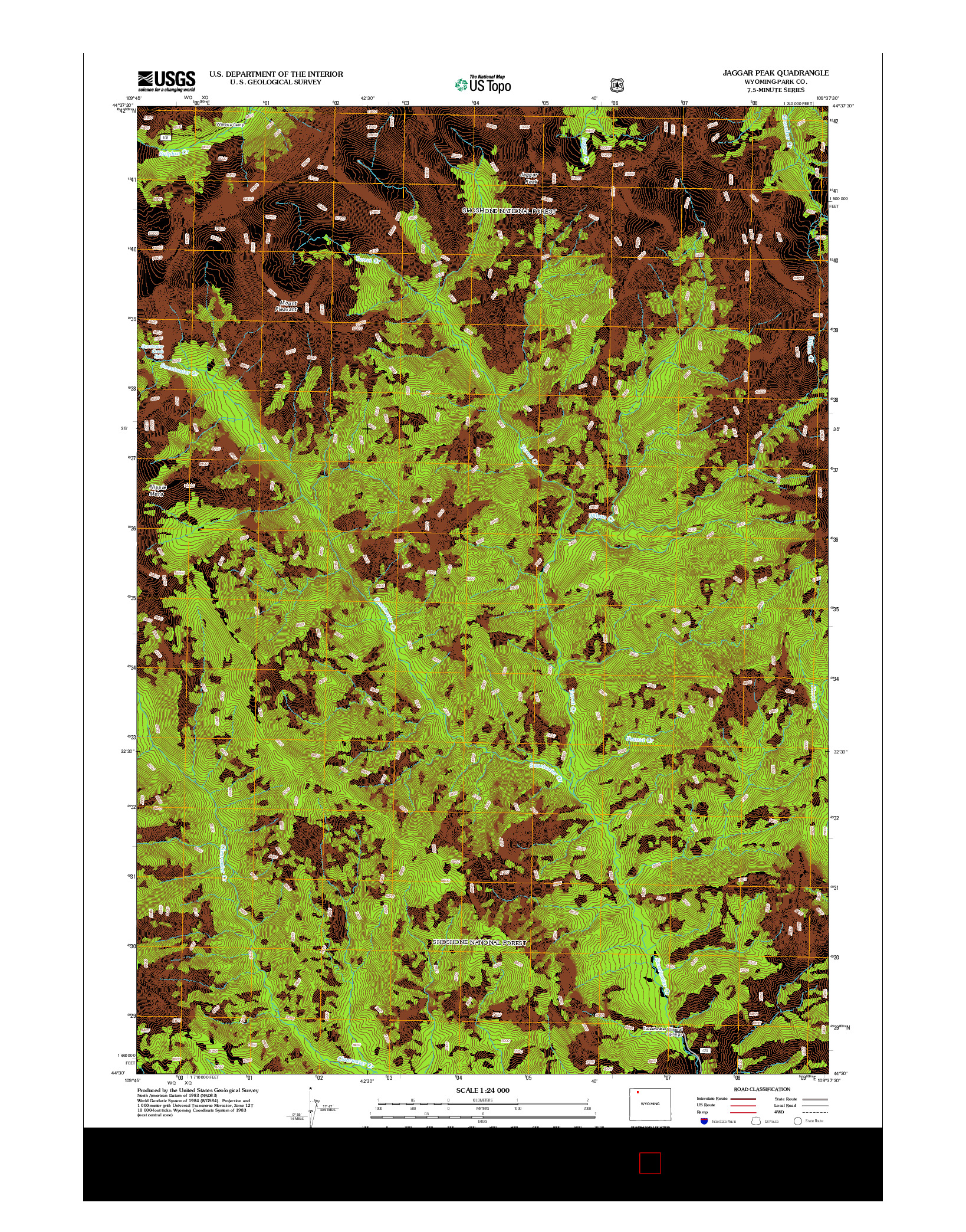 USGS US TOPO 7.5-MINUTE MAP FOR JAGGAR PEAK, WY 2012