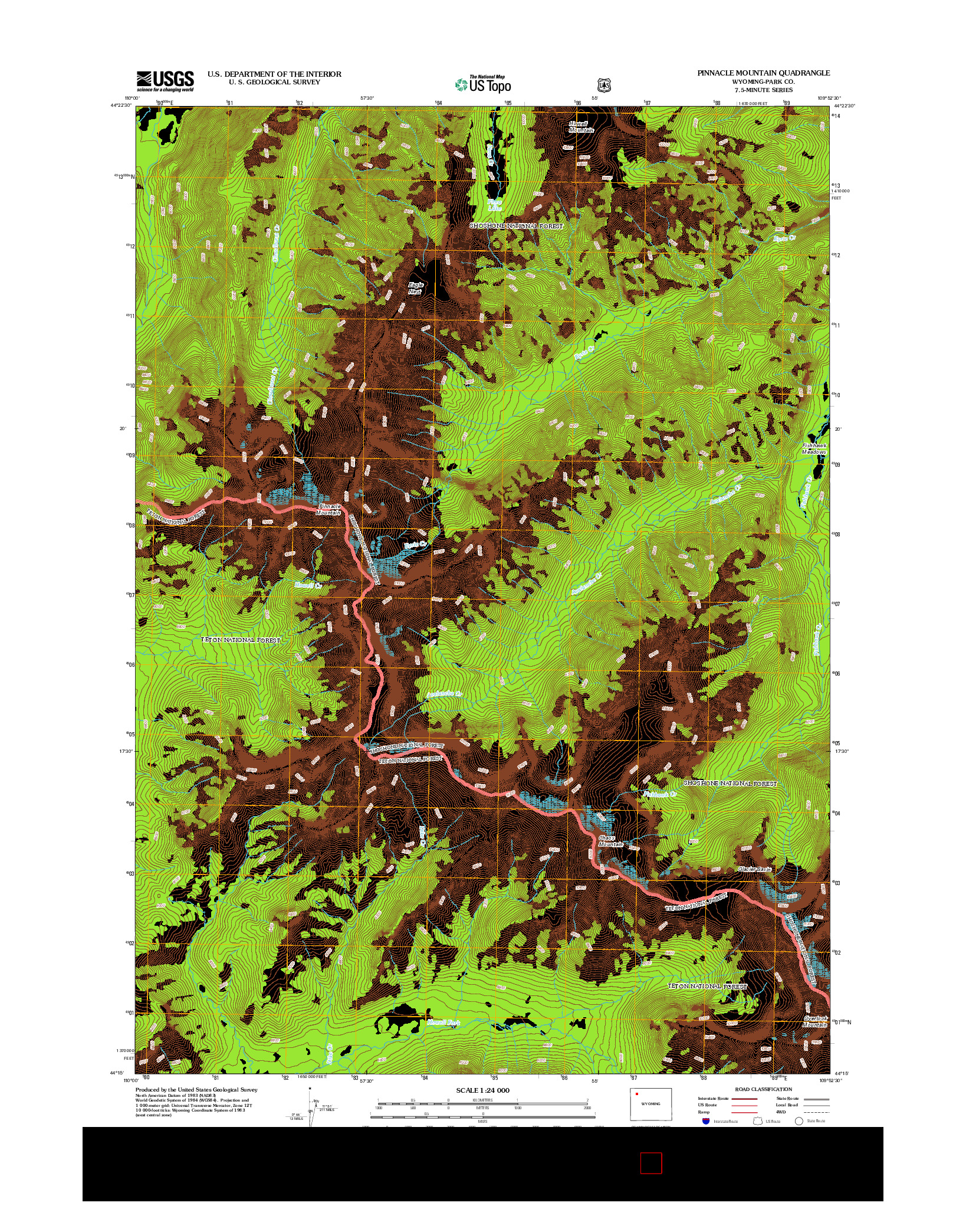 USGS US TOPO 7.5-MINUTE MAP FOR PINNACLE MOUNTAIN, WY 2012