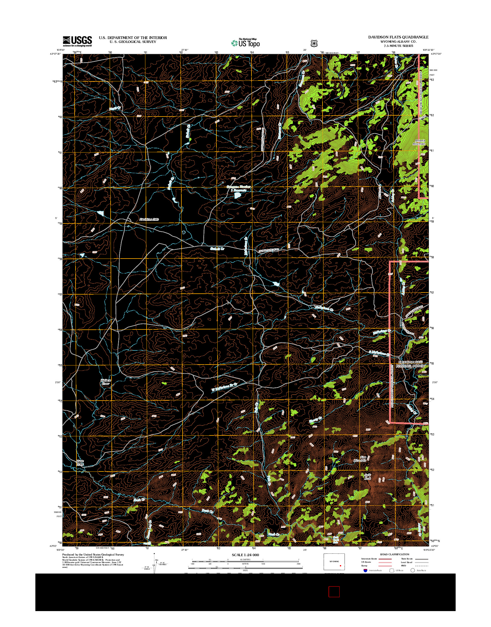 USGS US TOPO 7.5-MINUTE MAP FOR DAVIDSON FLATS, WY 2012