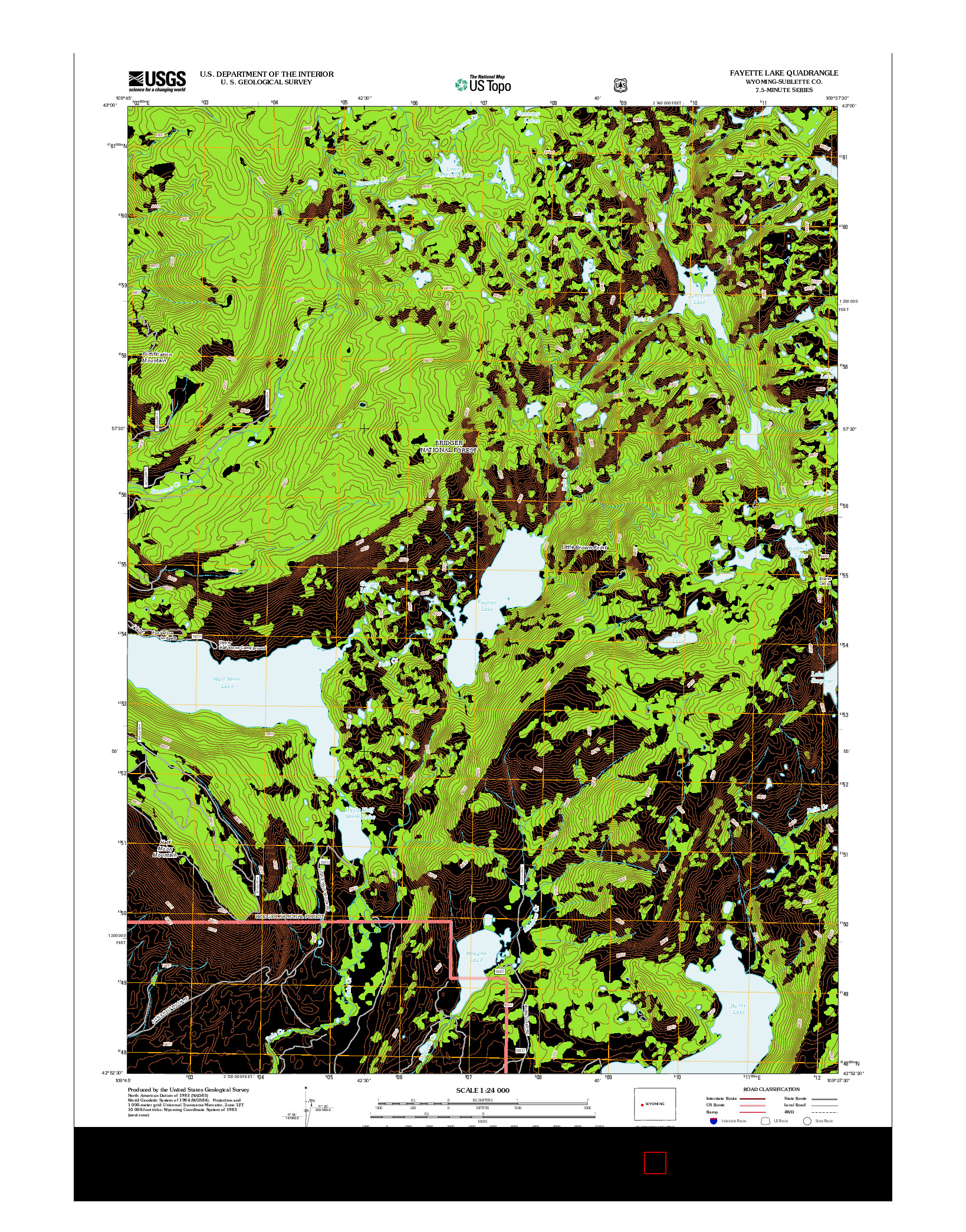 USGS US TOPO 7.5-MINUTE MAP FOR FAYETTE LAKE, WY 2012