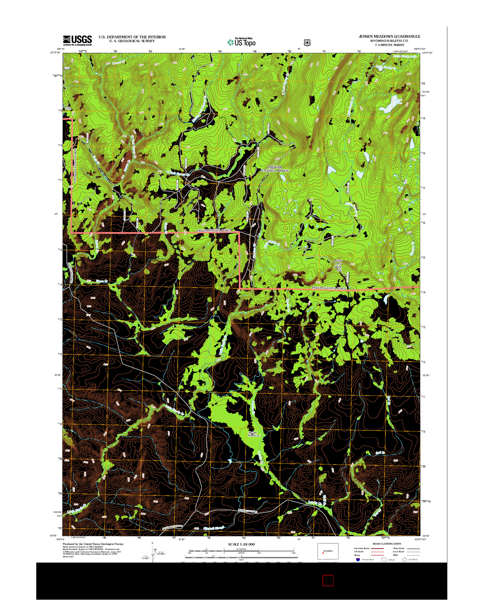 USGS US TOPO 7.5-MINUTE MAP FOR JENSEN MEADOWS, WY 2012