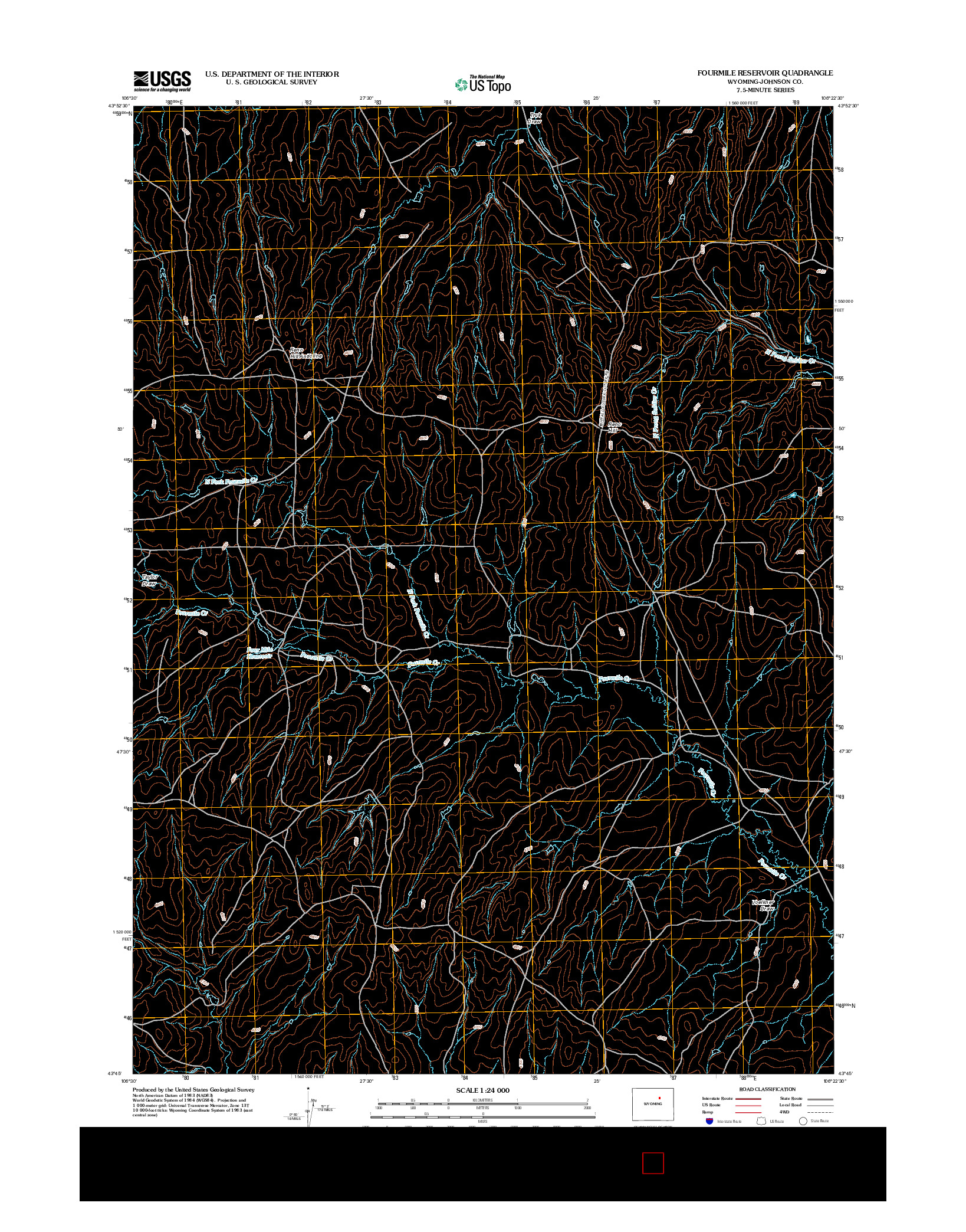 USGS US TOPO 7.5-MINUTE MAP FOR FOURMILE RESERVOIR, WY 2012