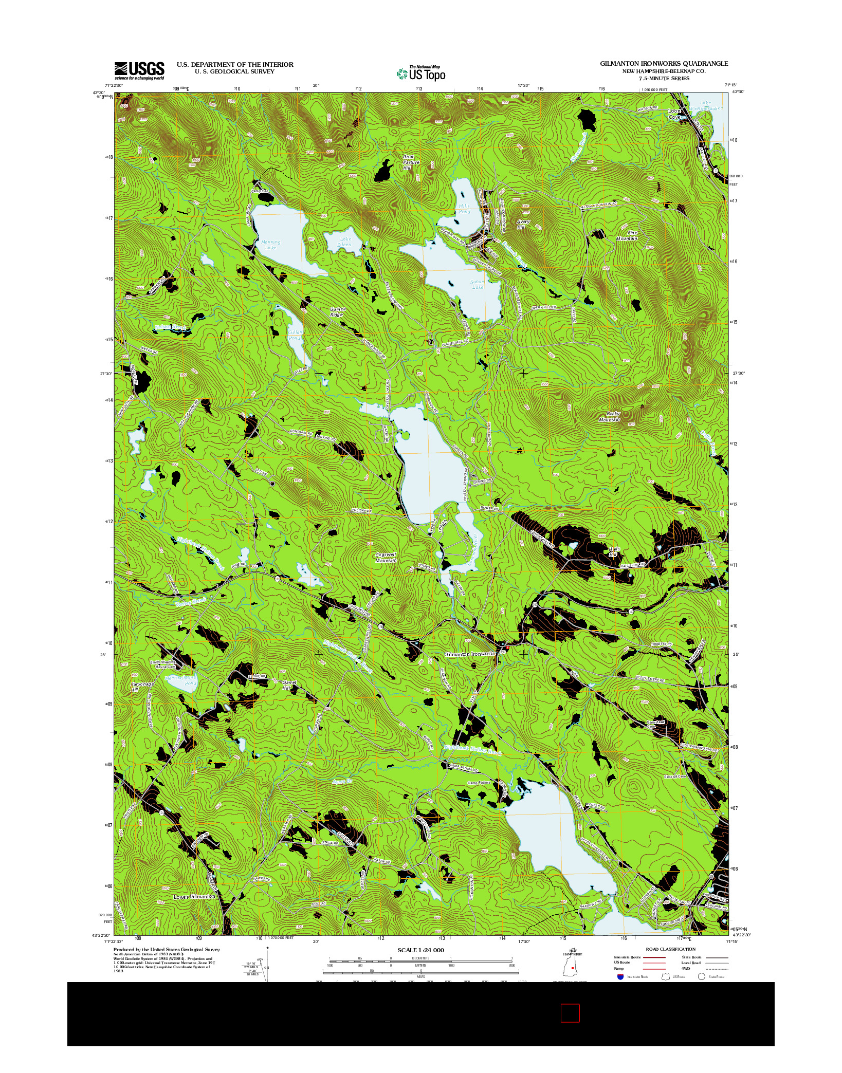 USGS US TOPO 7.5-MINUTE MAP FOR GILMANTON IRONWORKS, NH 2012