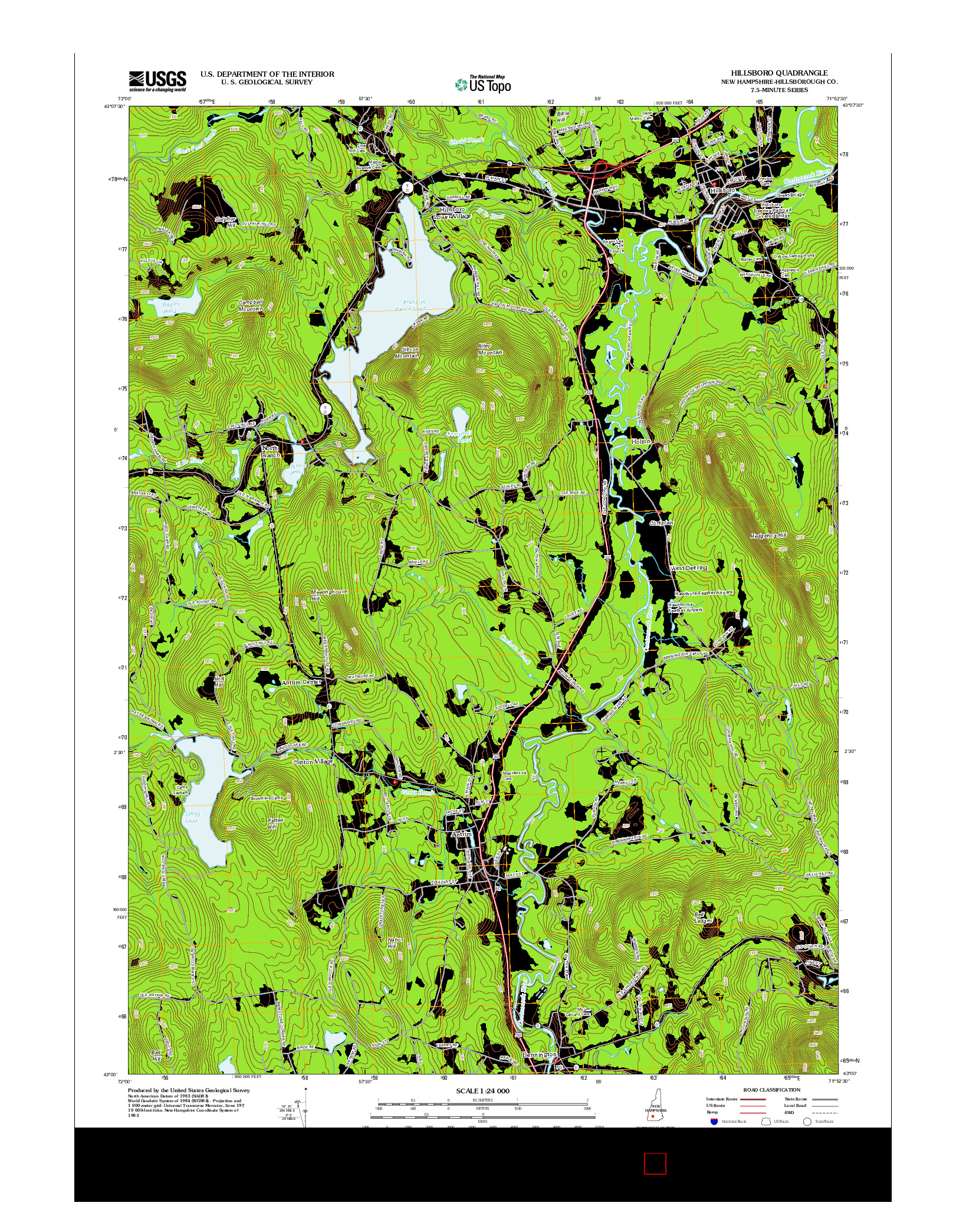 USGS US TOPO 7.5-MINUTE MAP FOR HILLSBORO, NH 2012