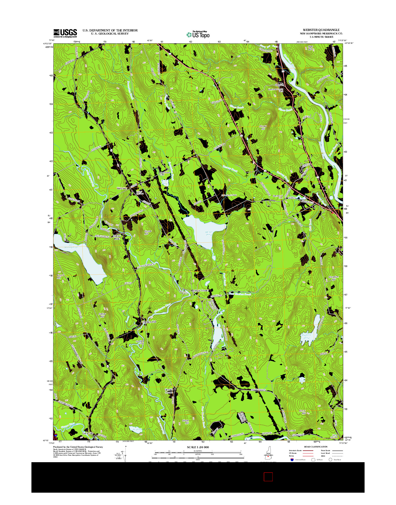 USGS US TOPO 7.5-MINUTE MAP FOR WEBSTER, NH 2012