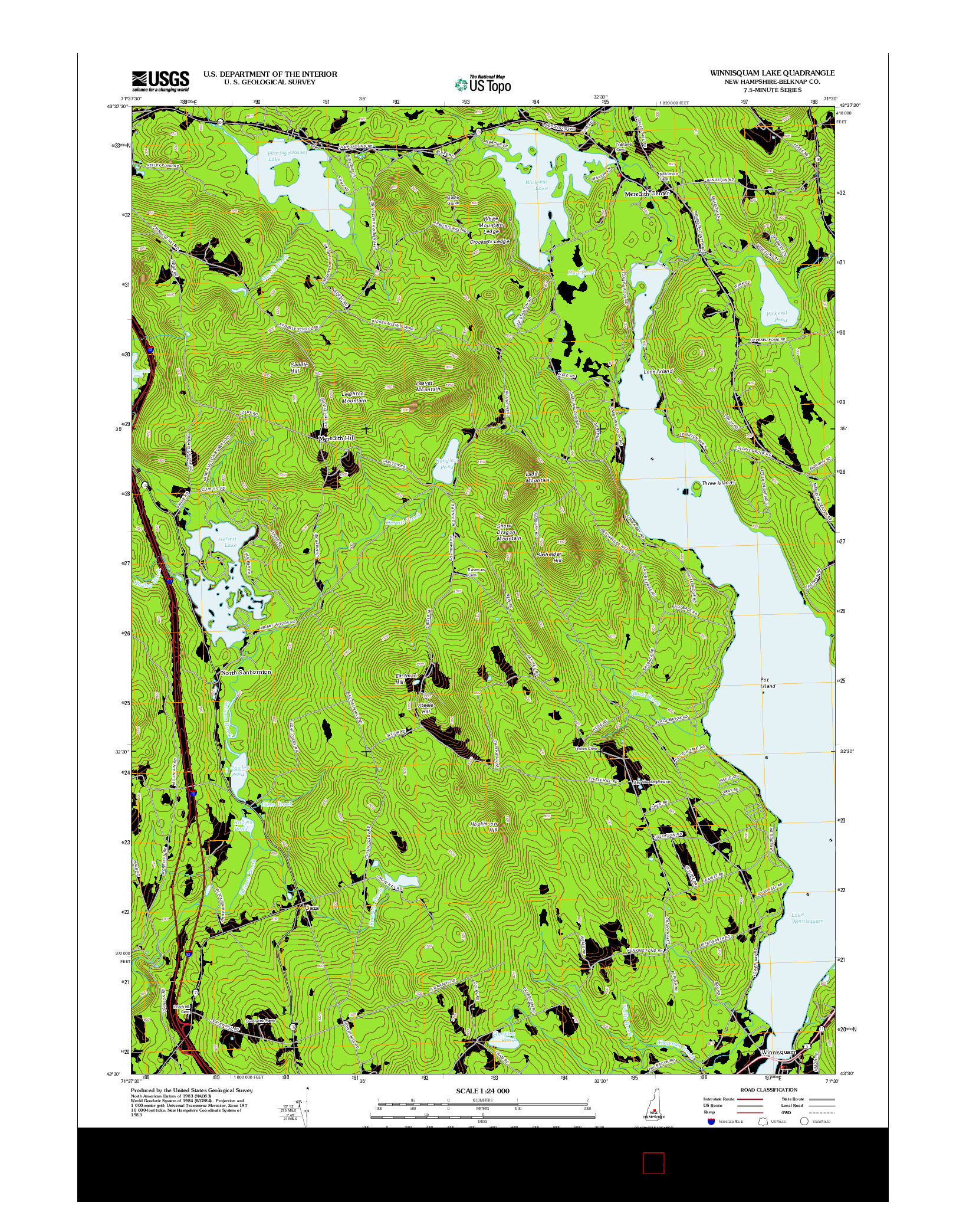 USGS US TOPO 7.5-MINUTE MAP FOR WINNISQUAM LAKE, NH 2012