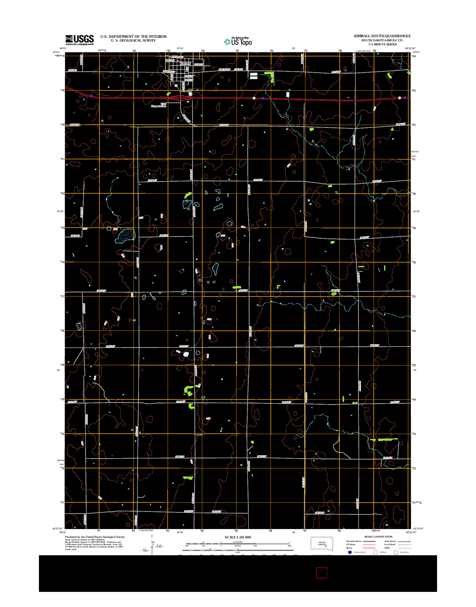 USGS US TOPO 7.5-MINUTE MAP FOR KIMBALL SOUTH, SD 2012