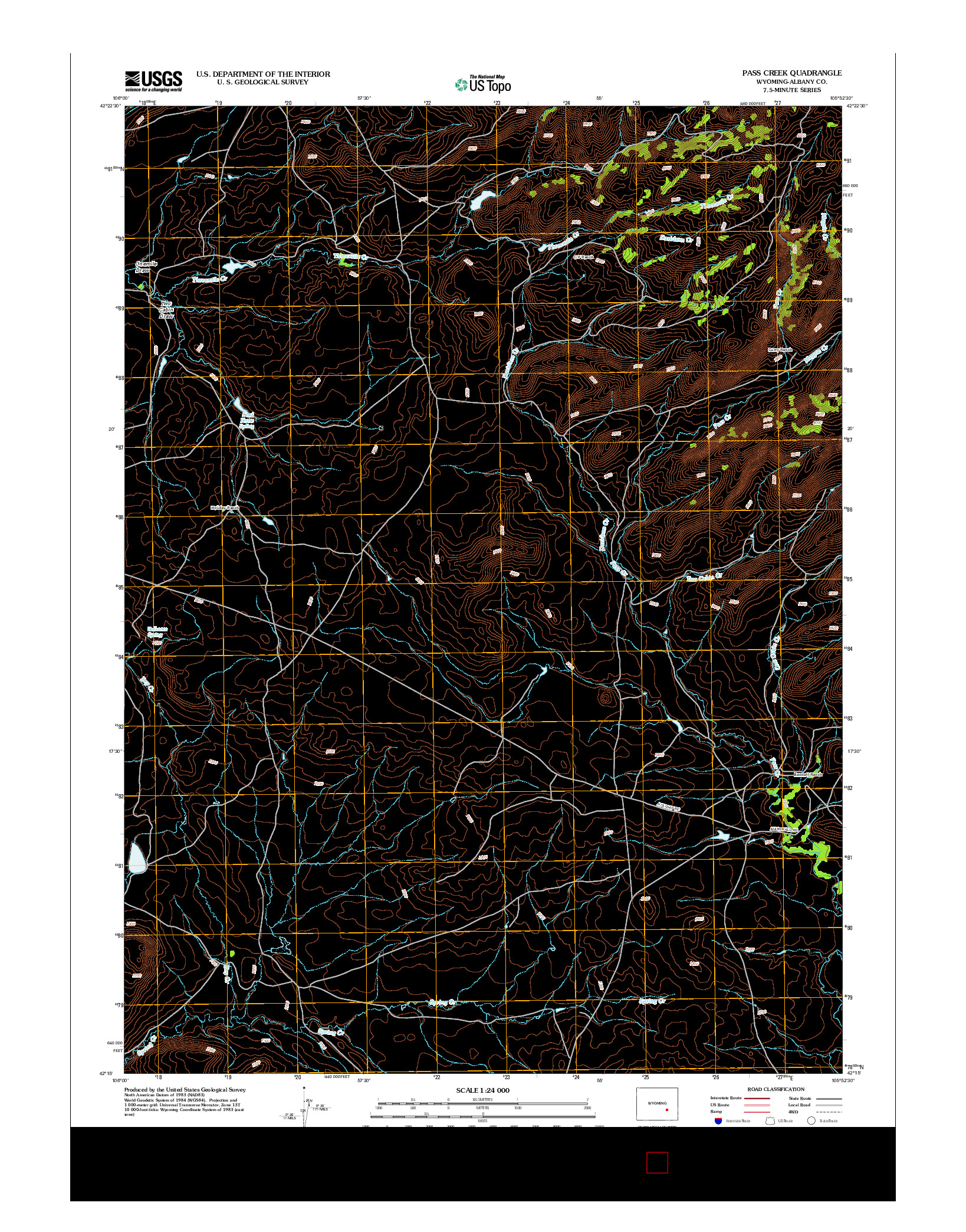 USGS US TOPO 7.5-MINUTE MAP FOR PASS CREEK, WY 2012