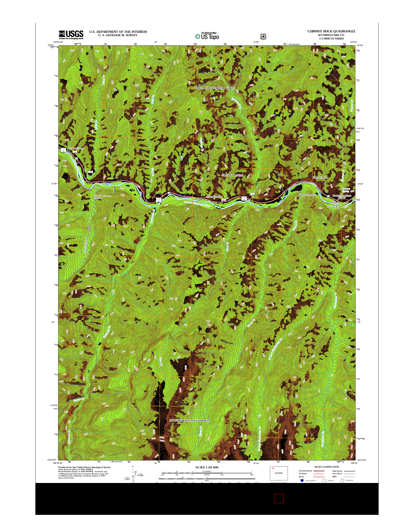 USGS US TOPO 7.5-MINUTE MAP FOR CHIMNEY ROCK, WY 2012