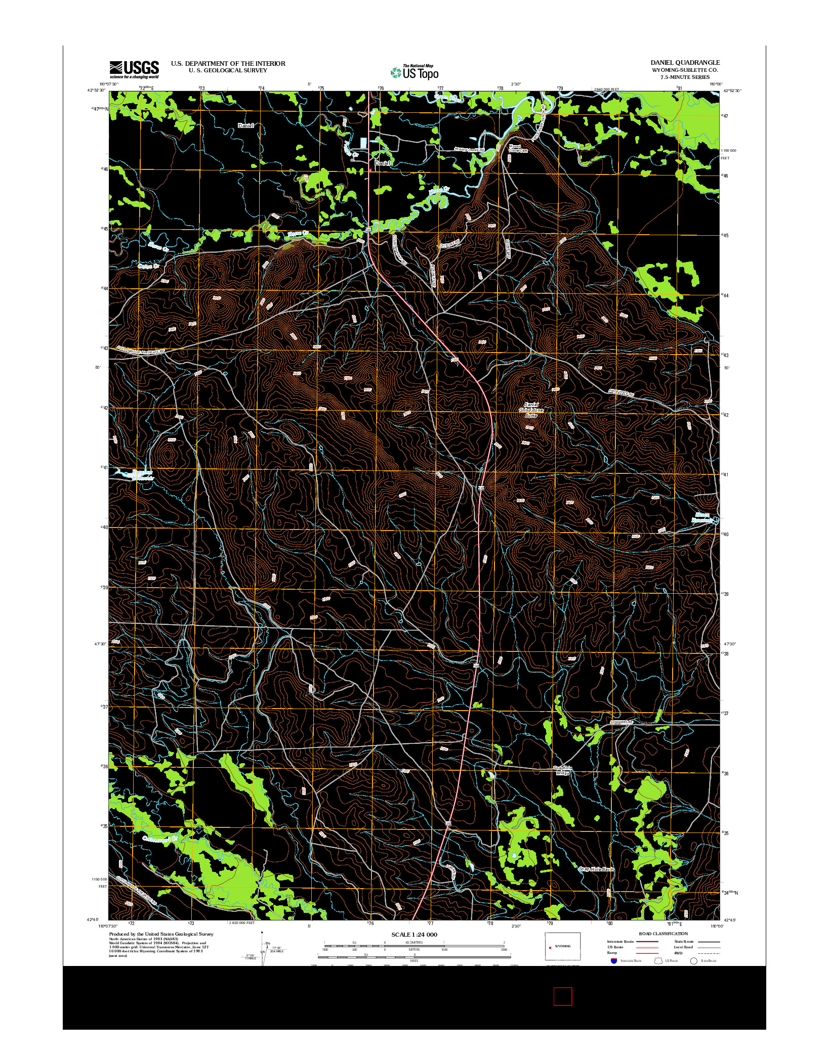 USGS US TOPO 7.5-MINUTE MAP FOR DANIEL, WY 2012