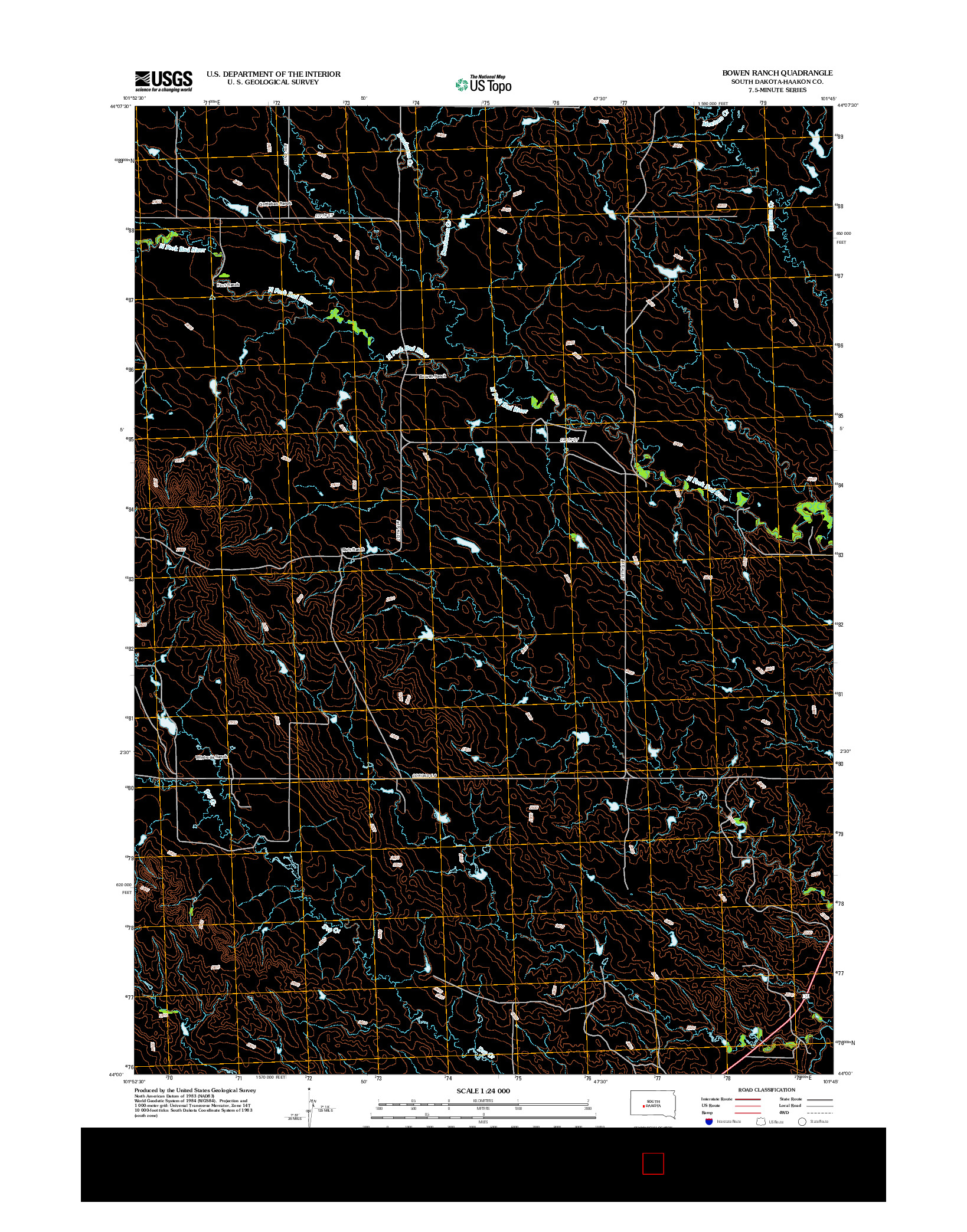 USGS US TOPO 7.5-MINUTE MAP FOR BOWEN RANCH, SD 2012