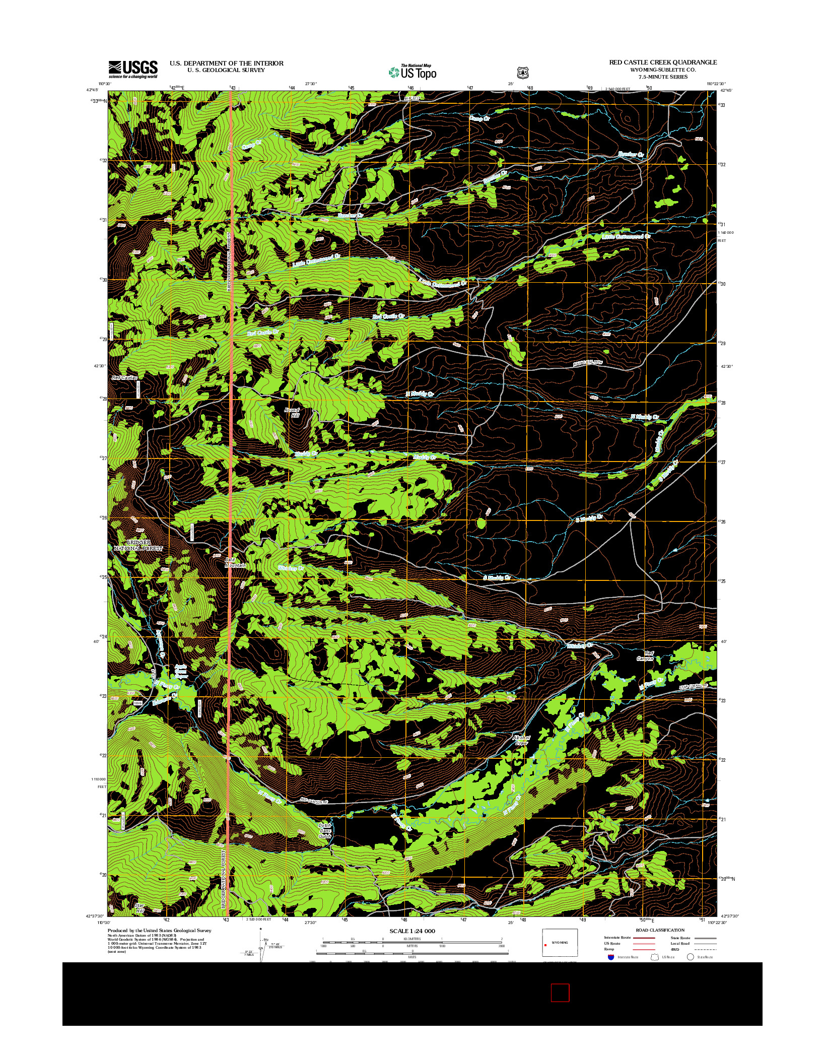 USGS US TOPO 7.5-MINUTE MAP FOR RED CASTLE CREEK, WY 2012