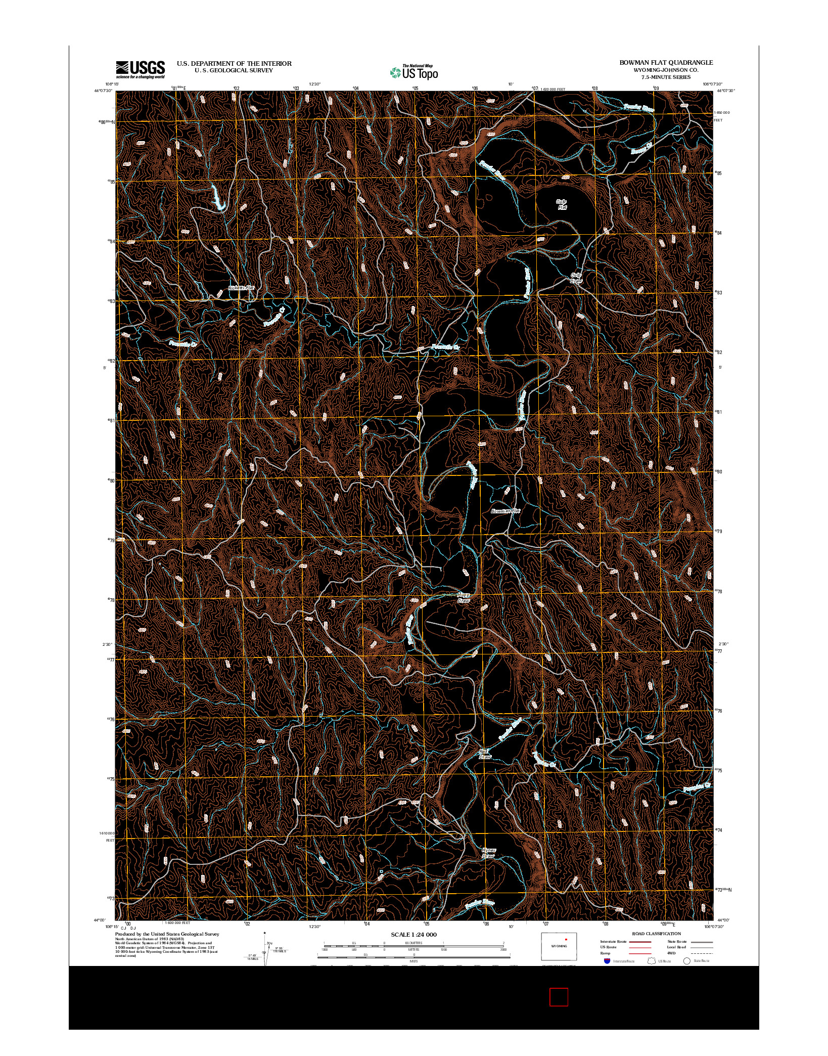 USGS US TOPO 7.5-MINUTE MAP FOR BOWMAN FLAT, WY 2012