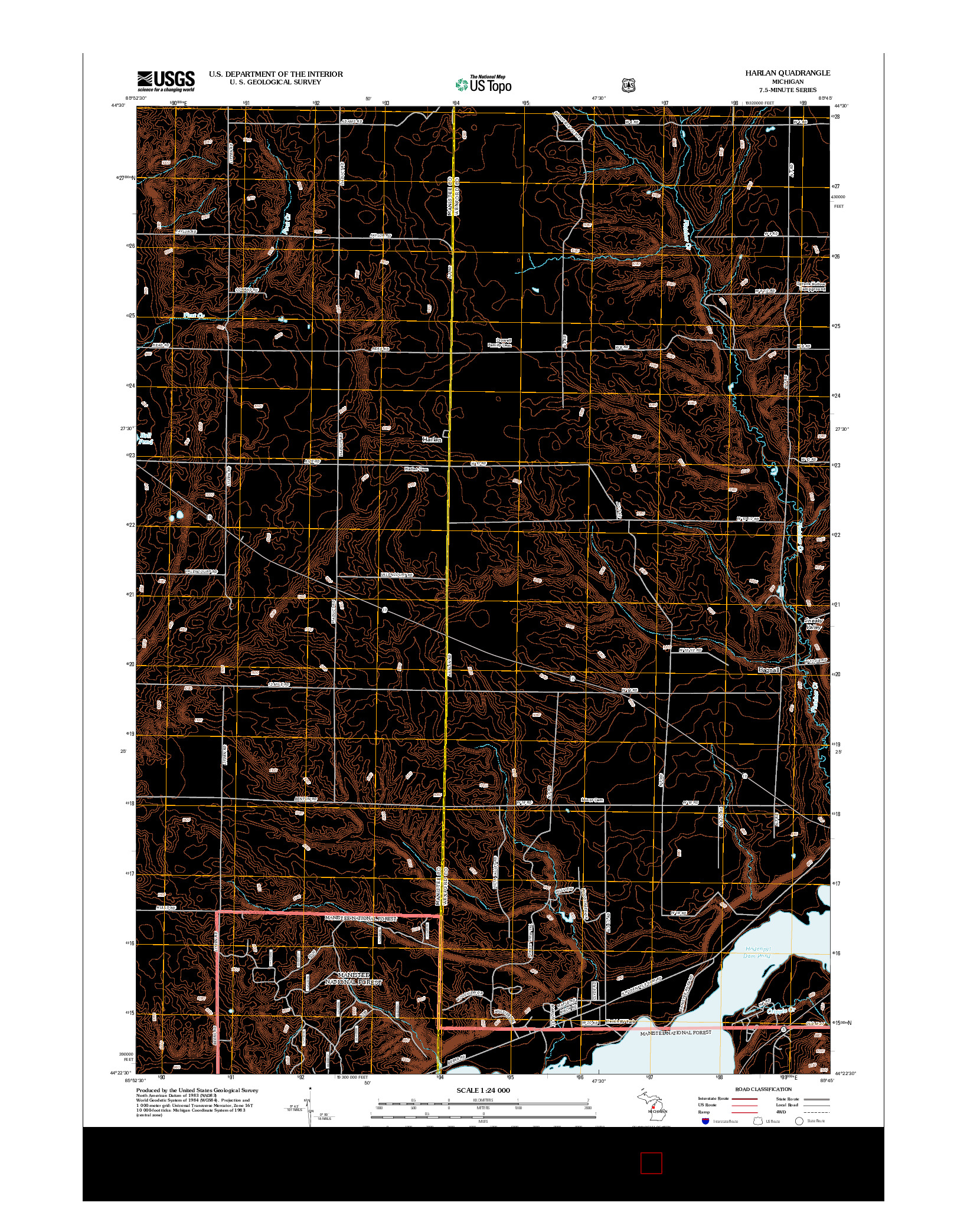 USGS US TOPO 7.5-MINUTE MAP FOR HARLAN, MI 2012