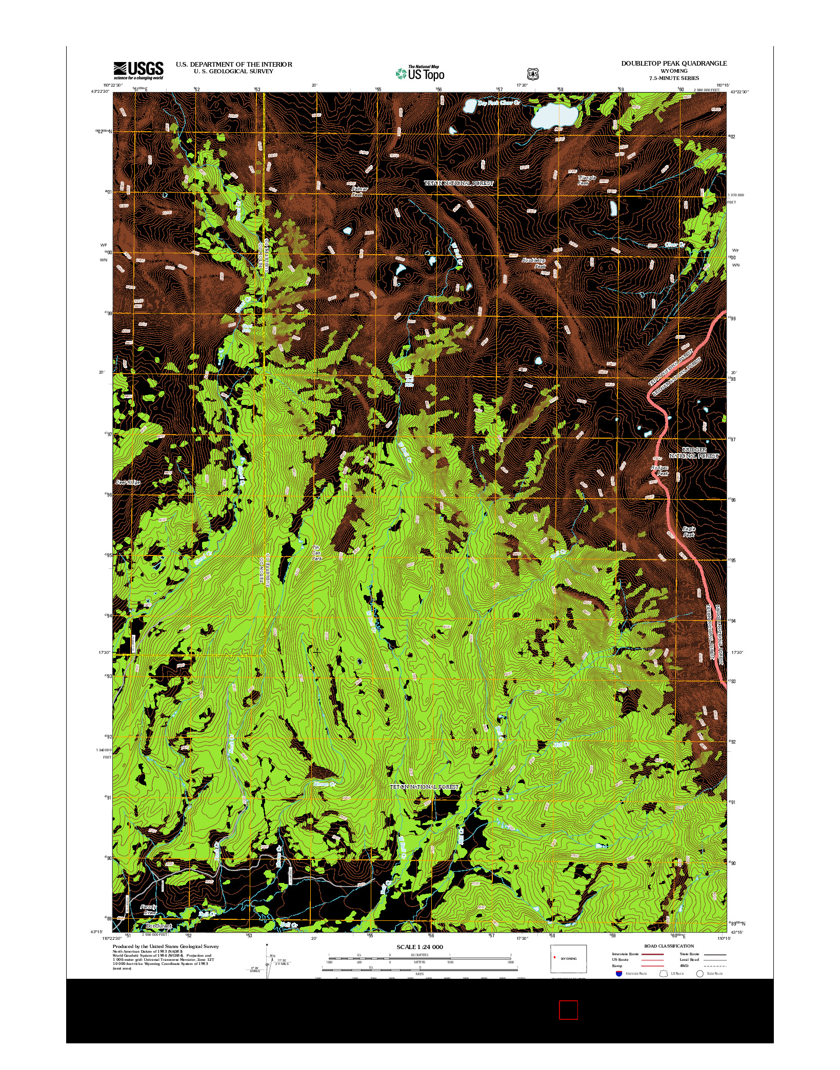 USGS US TOPO 7.5-MINUTE MAP FOR DOUBLETOP PEAK, WY 2012