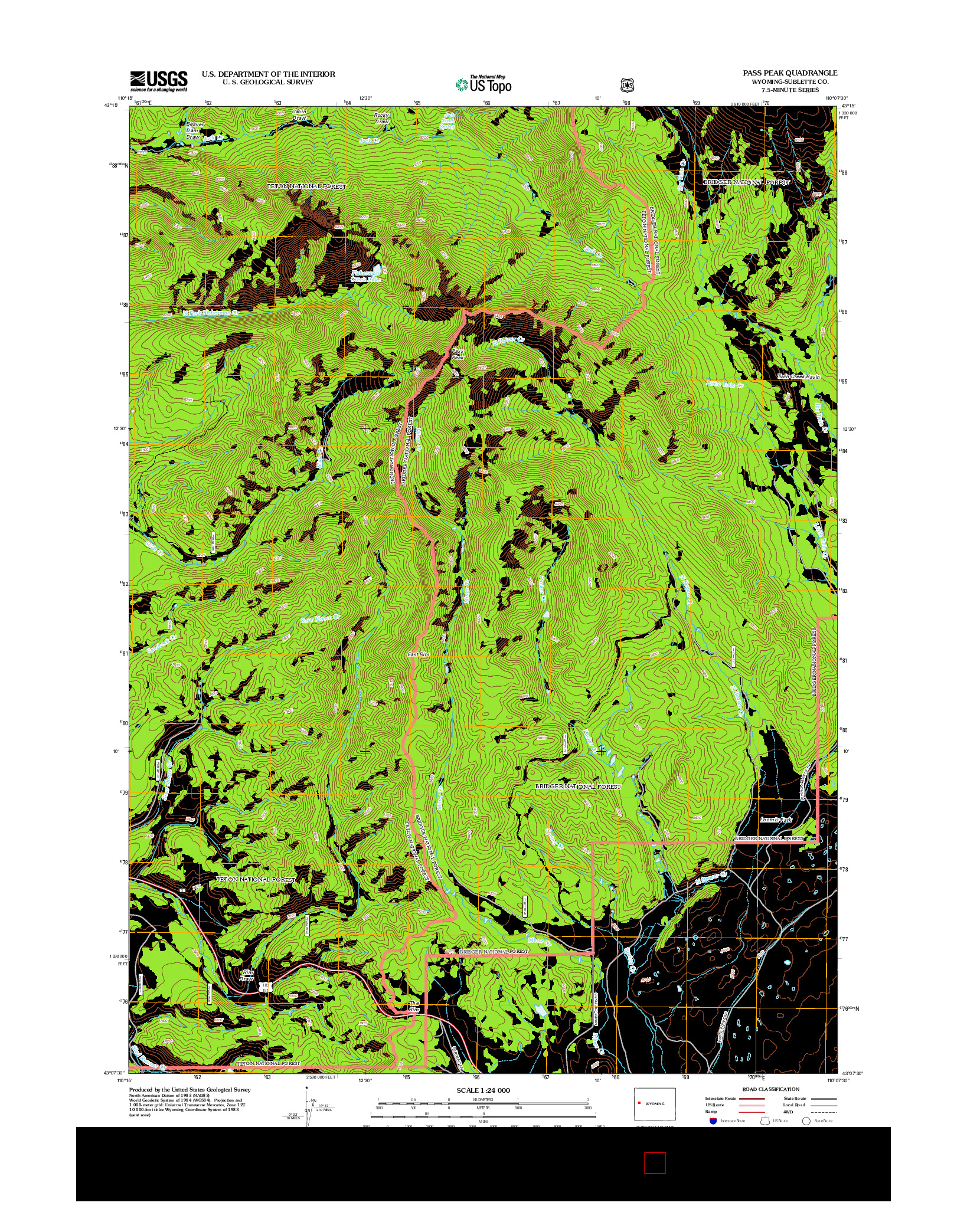 USGS US TOPO 7.5-MINUTE MAP FOR PASS PEAK, WY 2012