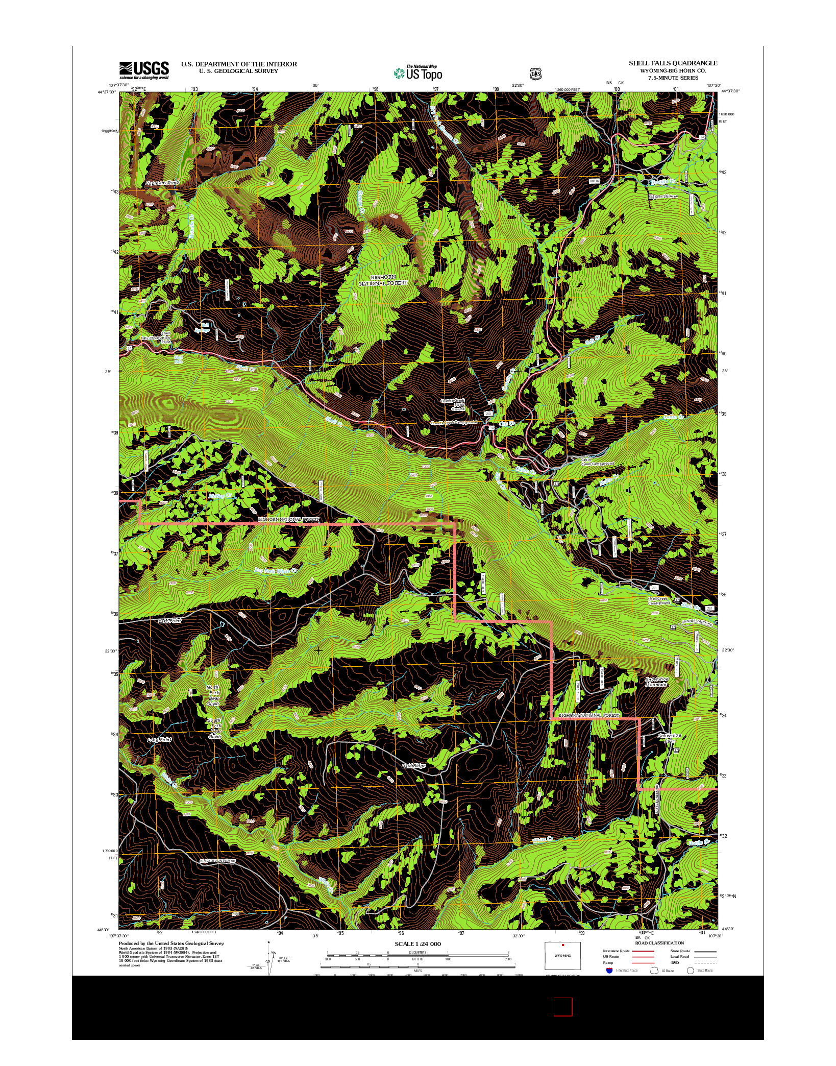 USGS US TOPO 7.5-MINUTE MAP FOR SHELL FALLS, WY 2012