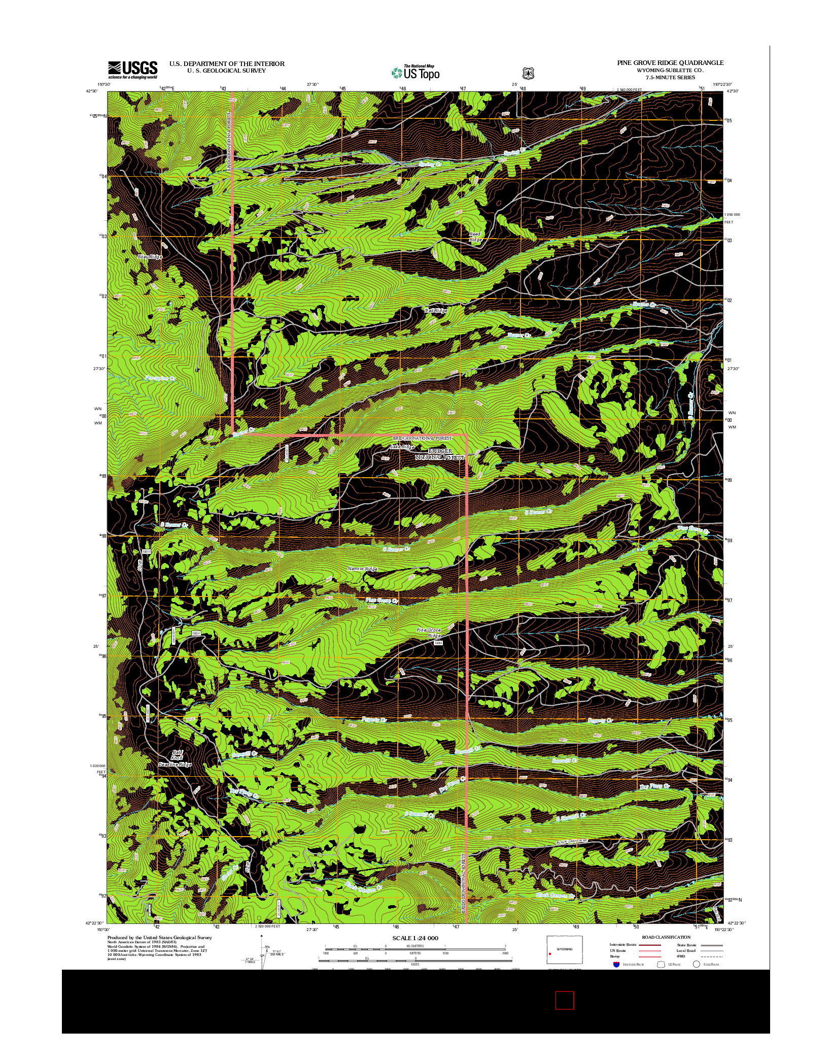 USGS US TOPO 7.5-MINUTE MAP FOR PINE GROVE RIDGE, WY 2012