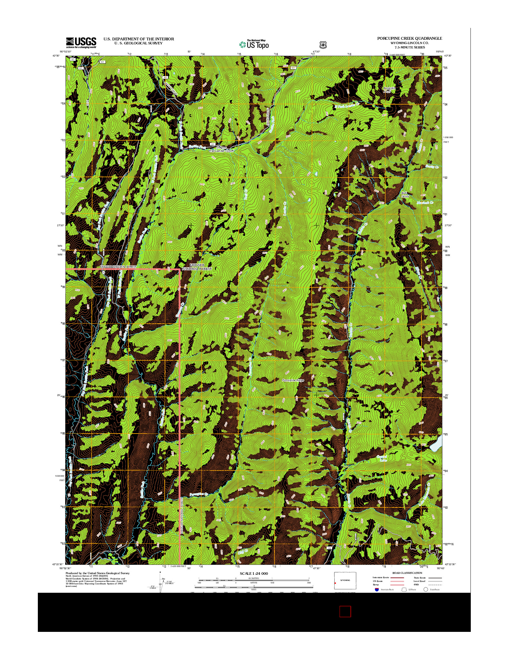 USGS US TOPO 7.5-MINUTE MAP FOR PORCUPINE CREEK, WY 2012