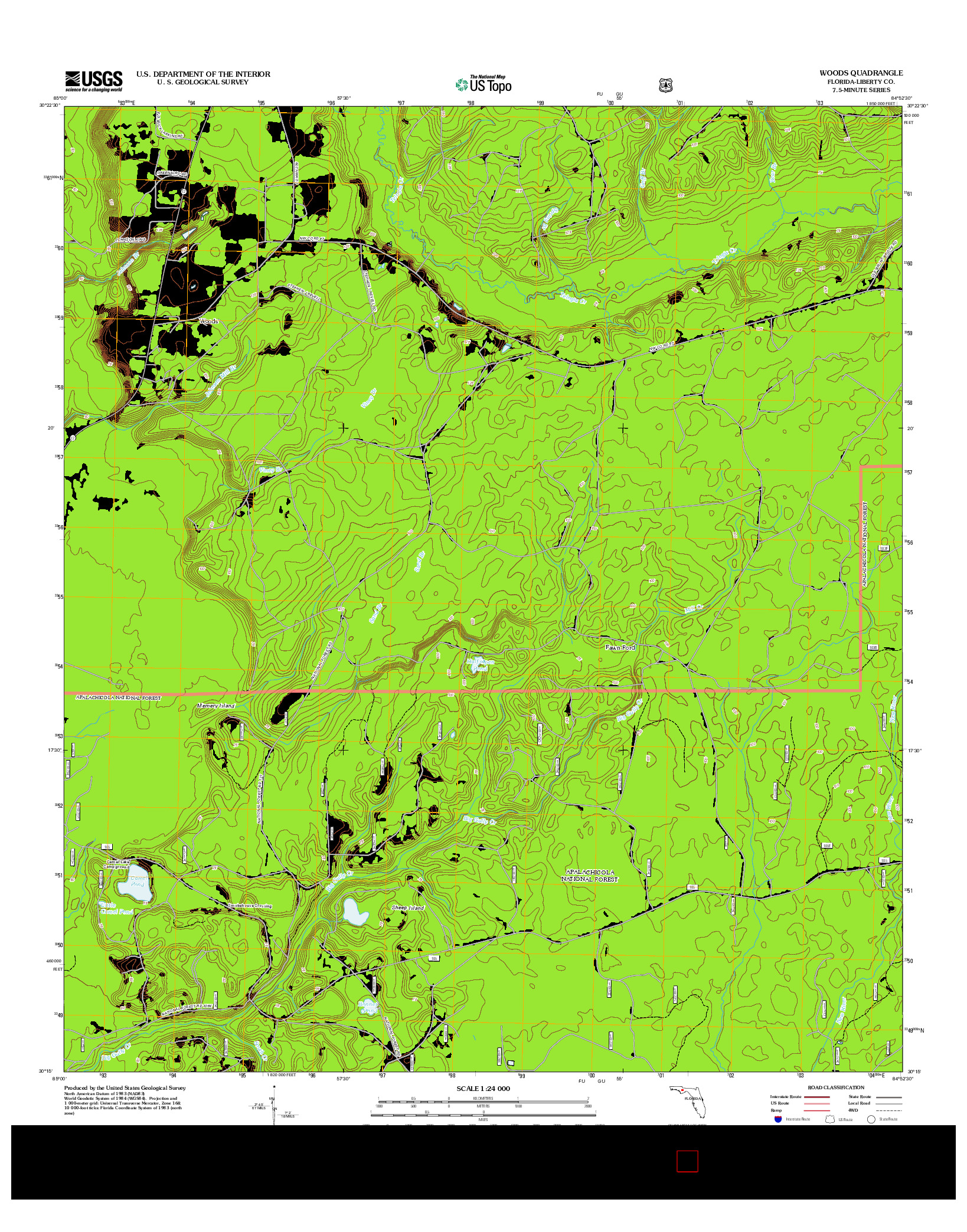 USGS US TOPO 7.5-MINUTE MAP FOR WOODS, FL 2012