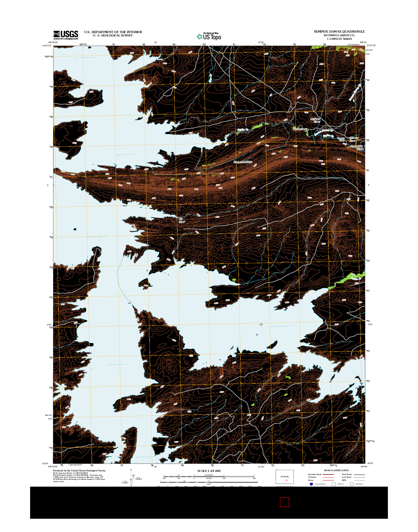 USGS US TOPO 7.5-MINUTE MAP FOR SEMINOE DAM SE, WY 2012