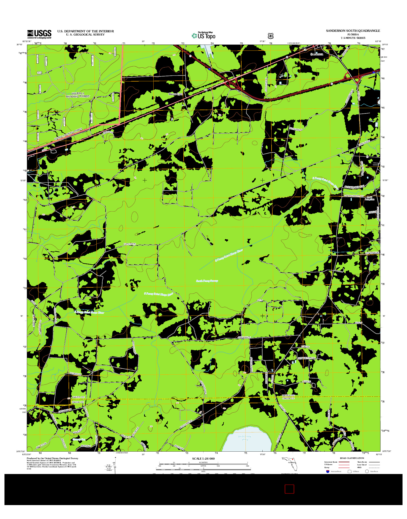 USGS US TOPO 7.5-MINUTE MAP FOR SANDERSON SOUTH, FL 2012