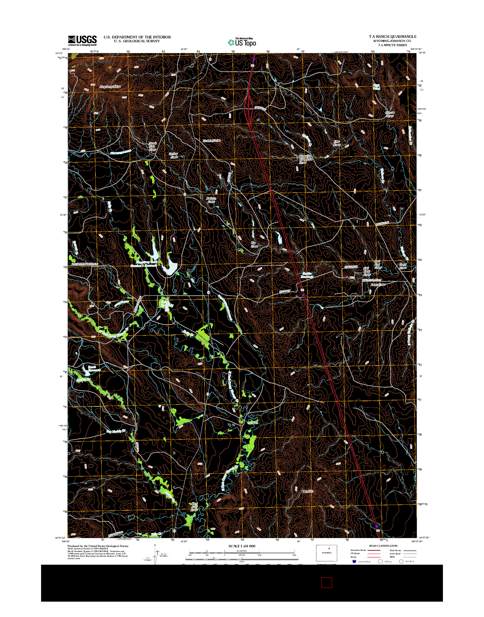 USGS US TOPO 7.5-MINUTE MAP FOR T A RANCH, WY 2012