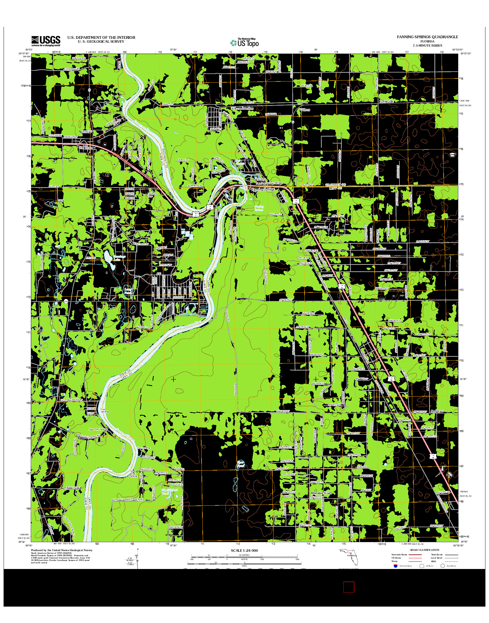 USGS US TOPO 7.5-MINUTE MAP FOR FANNING SPRINGS, FL 2012