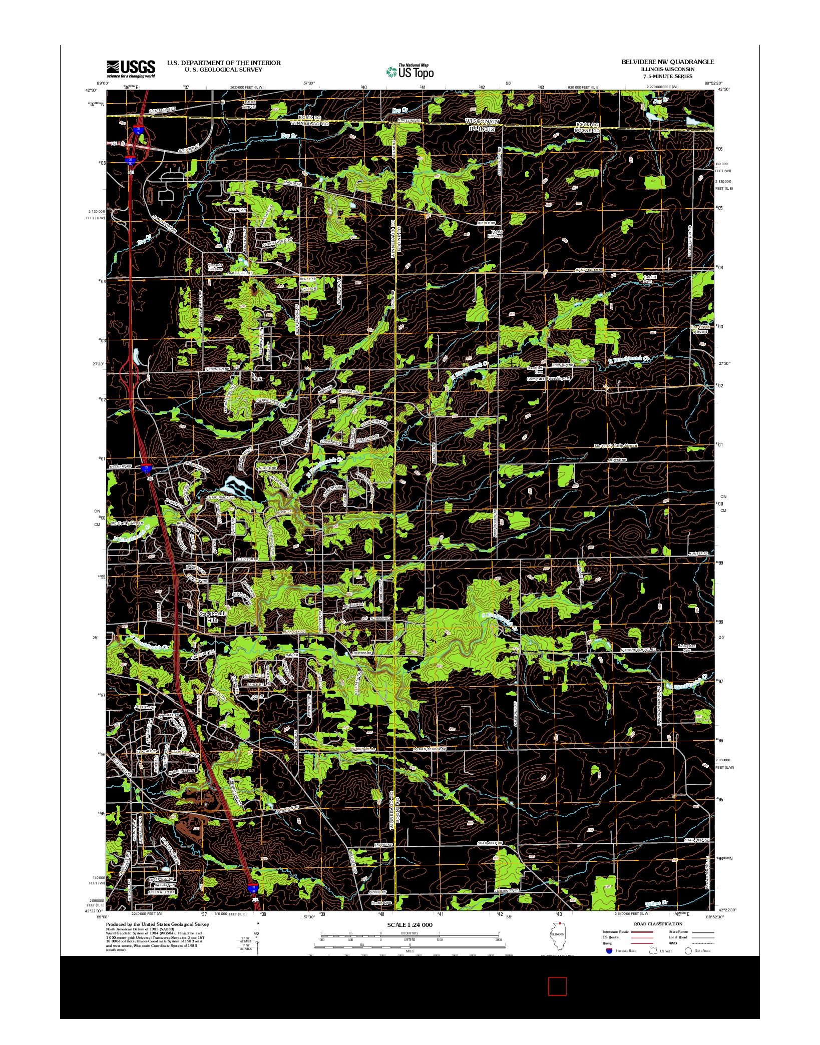 USGS US TOPO 7.5-MINUTE MAP FOR BELVIDERE NW, IL-WI 2012