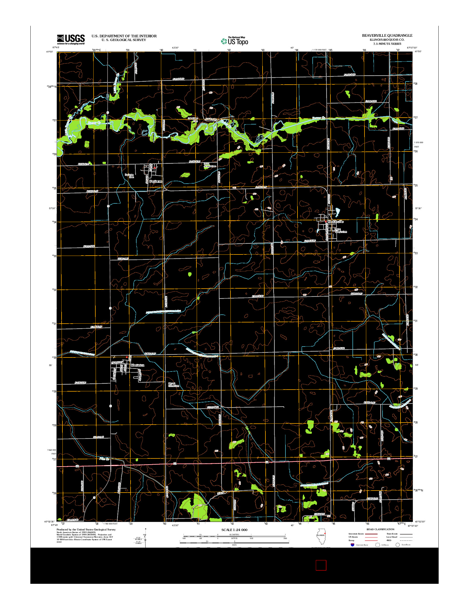 USGS US TOPO 7.5-MINUTE MAP FOR BEAVERVILLE, IL 2012