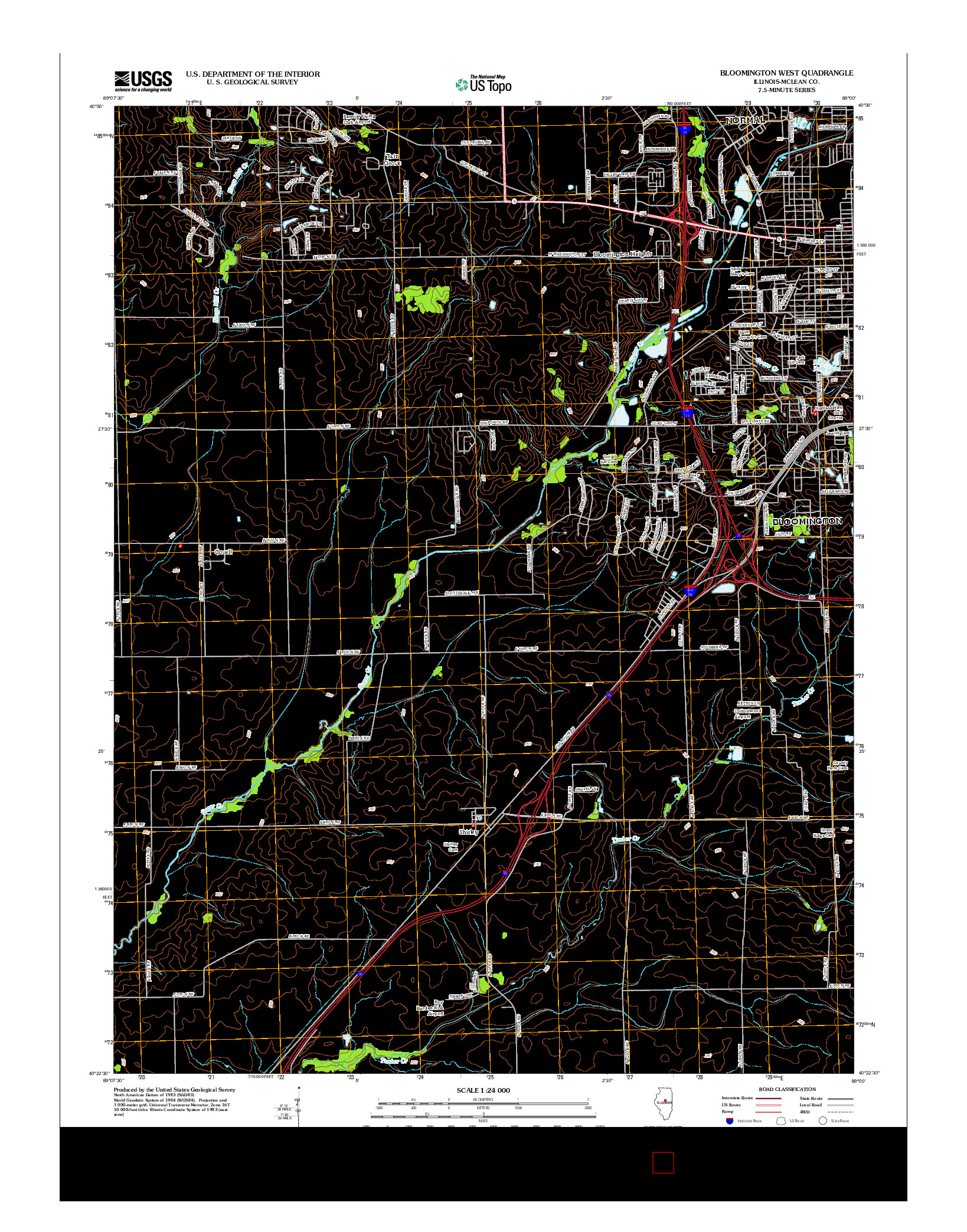 USGS US TOPO 7.5-MINUTE MAP FOR BLOOMINGTON WEST, IL 2012