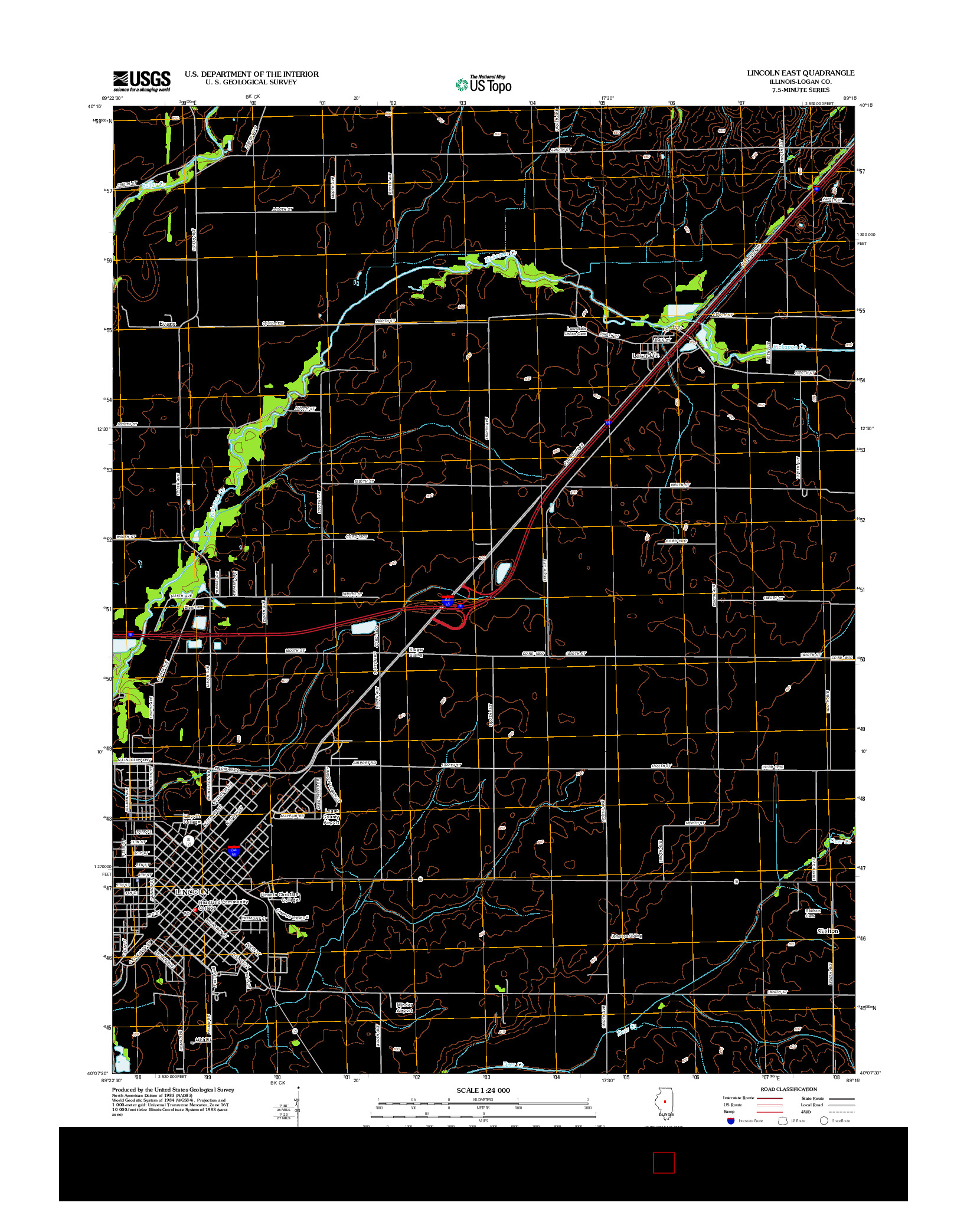 USGS US TOPO 7.5-MINUTE MAP FOR LINCOLN EAST, IL 2012