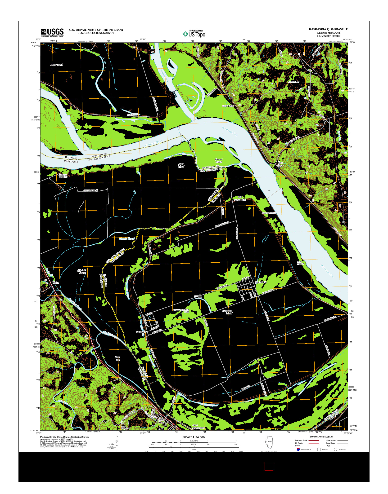 USGS US TOPO 7.5-MINUTE MAP FOR KASKASKIA, IL-MO 2012