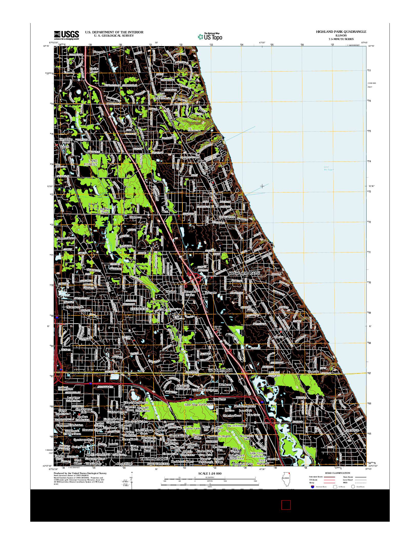 USGS US TOPO 7.5-MINUTE MAP FOR HIGHLAND PARK, IL 2012