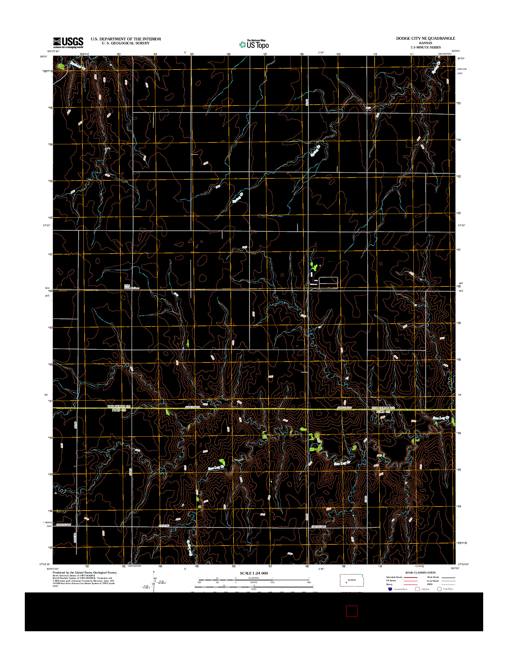 USGS US TOPO 7.5-MINUTE MAP FOR DODGE CITY NE, KS 2012