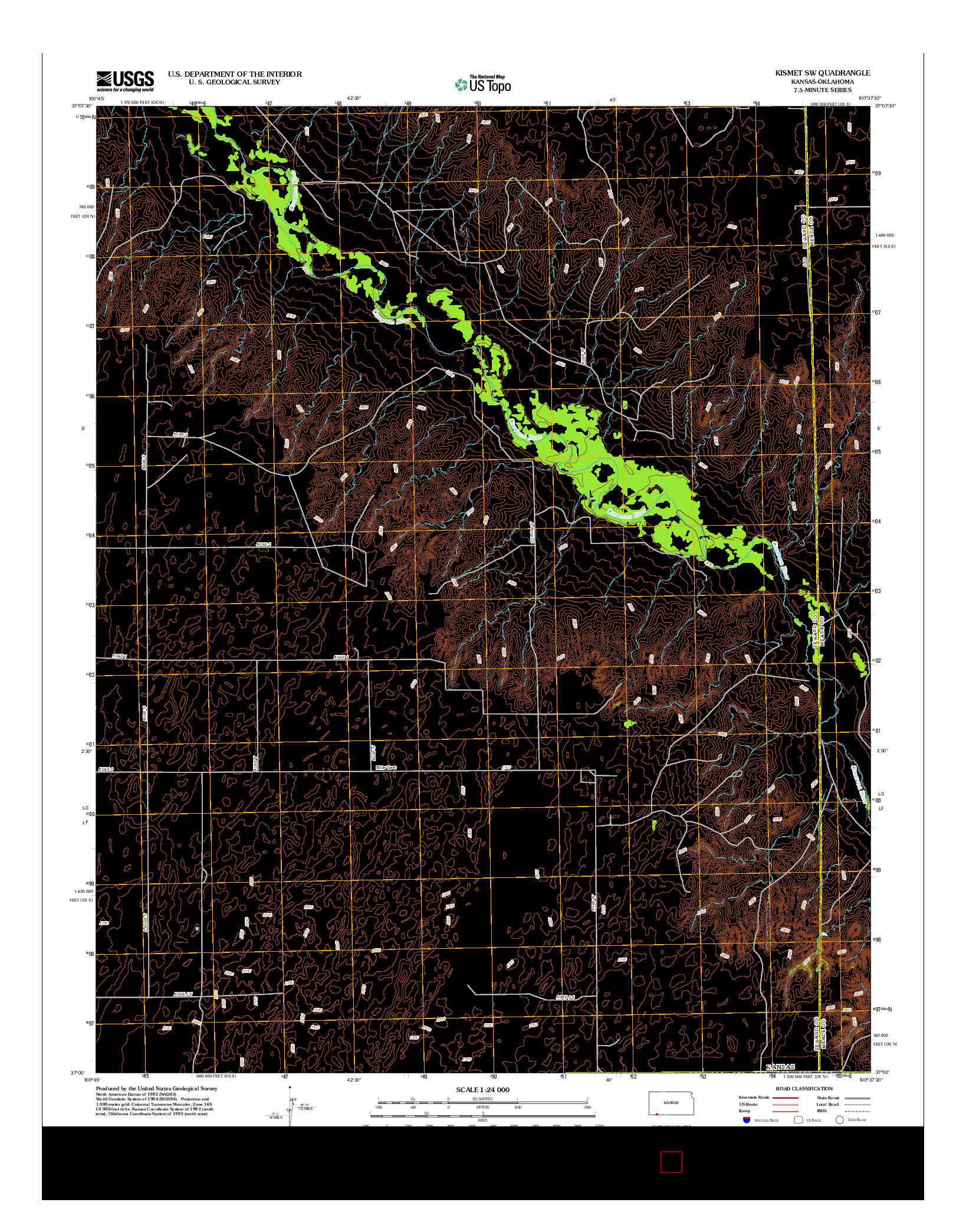 USGS US TOPO 7.5-MINUTE MAP FOR KISMET SW, KS-OK 2012